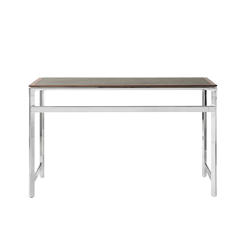 Biurko STUDIO zielony skórzany blat z orzechową ramą i aluminiową podstawą - Image 14