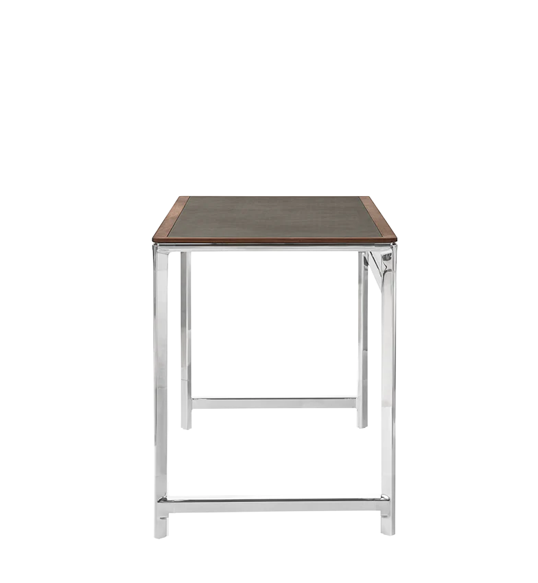 Biurko STUDIO zielony skórzany blat z orzechową ramą i aluminiową podstawą - Image 16