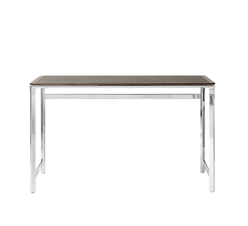 Biurko STUDIO zielony skórzany blat z orzechową ramą i aluminiową podstawą - Image 3