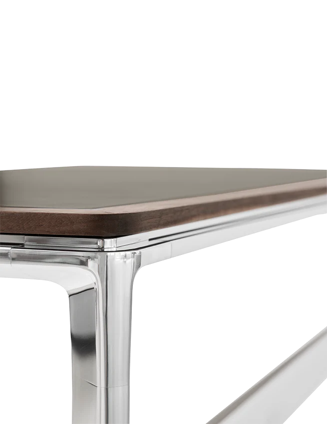 Biurko STUDIO zielony skórzany blat z orzechową ramą i aluminiową podstawą - Image 7