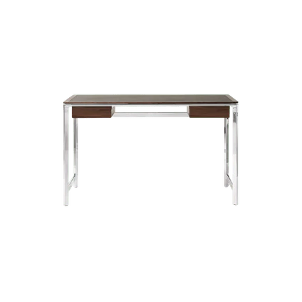 Biurko STUDIO zielony skórzany blat z orzechową ramą i aluminiową podstawą - Image 9