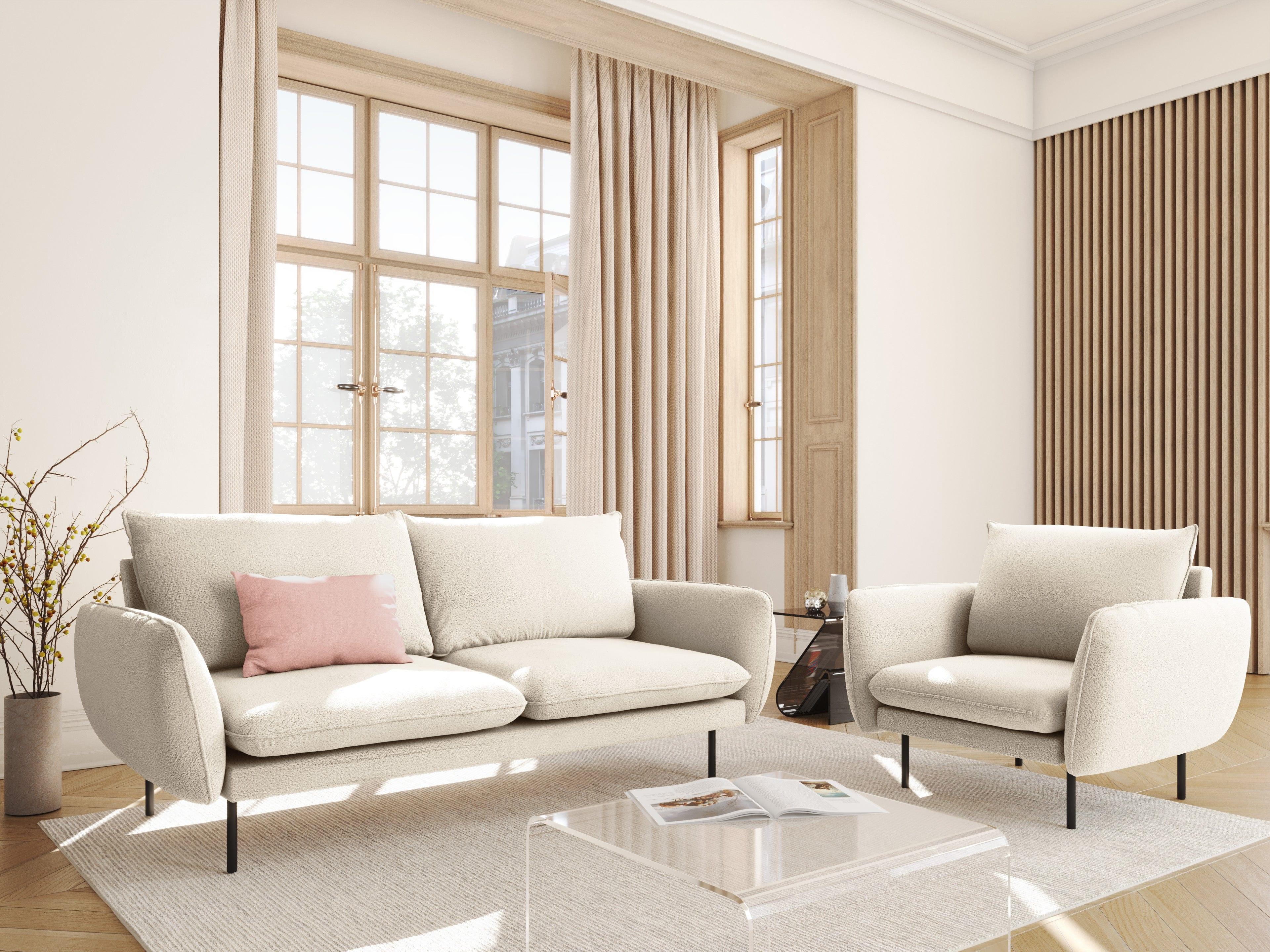 Sofa 2-osobowa VIENNA beżowy boucle z czarną podstawą - Image 2
