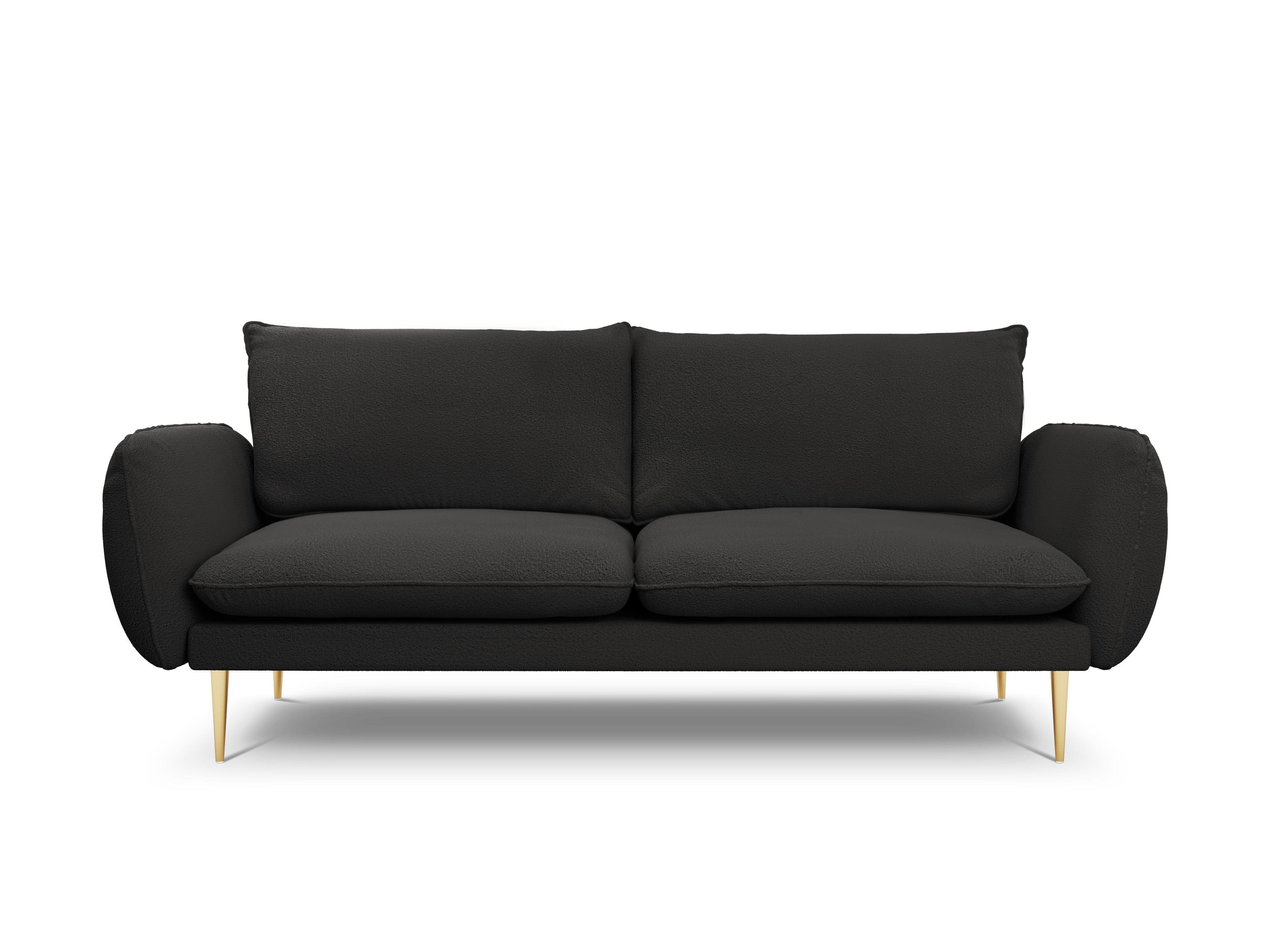 Sofa 3-osobowa VIENNA czarny boucle ze złotą podstawą - Image 9