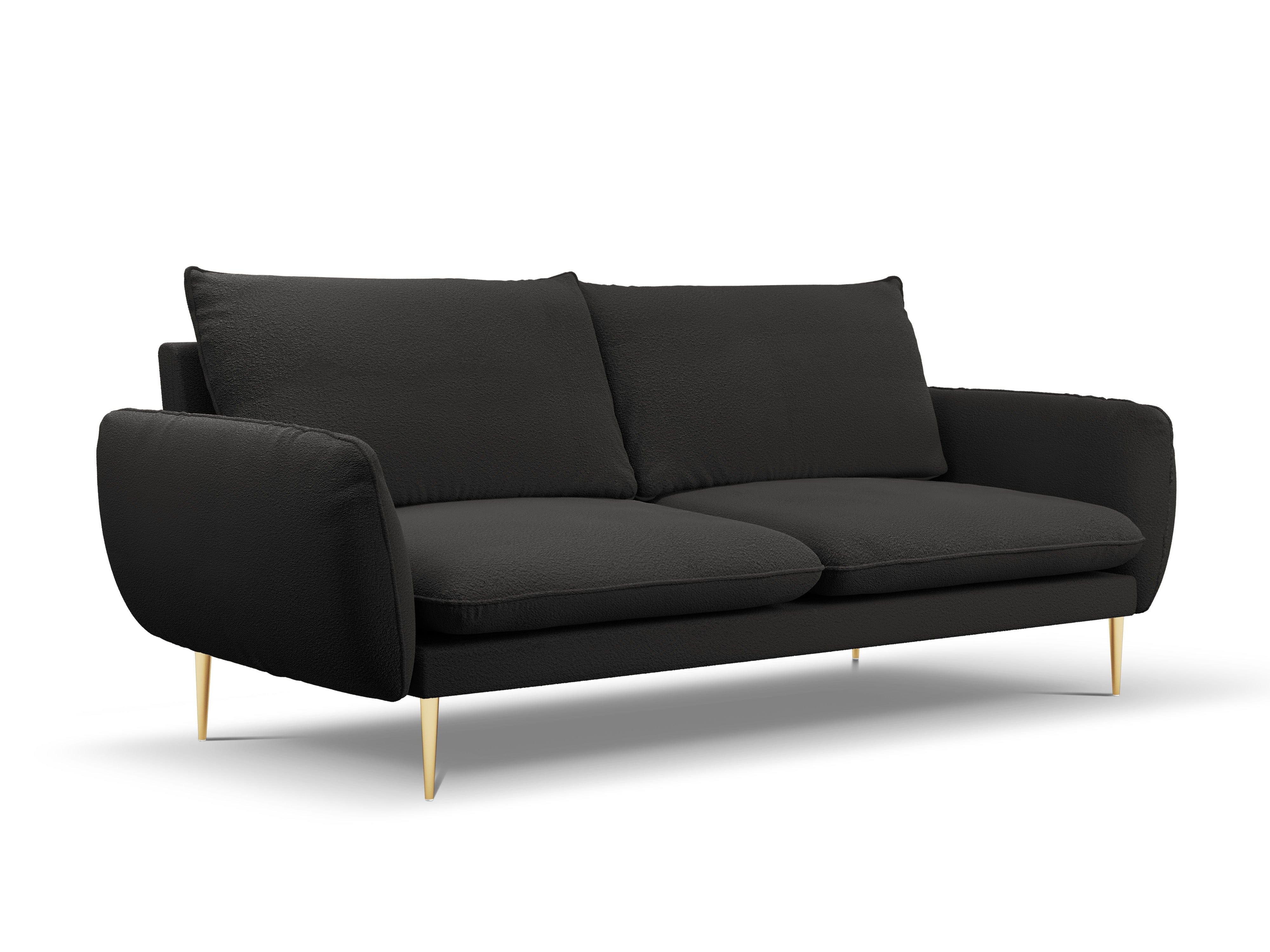 Sofa 4-osobowa VIENNA czarny boucle ze złotą podstawą
