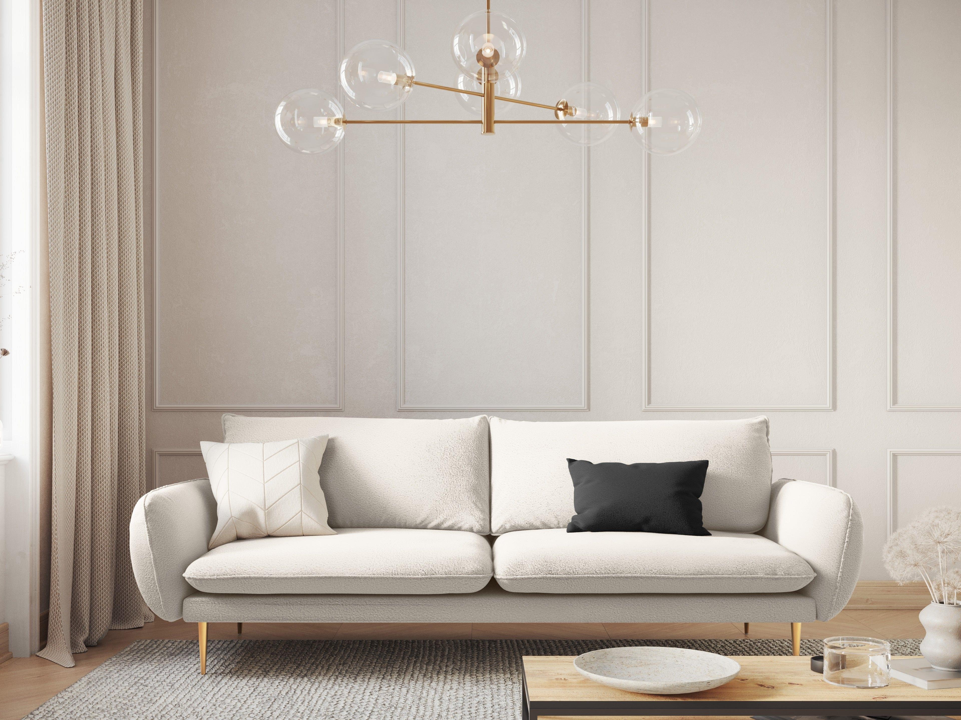 Sofa 4-osobowa VIENNA beżowy boucle ze złotą podstawą - Image 2