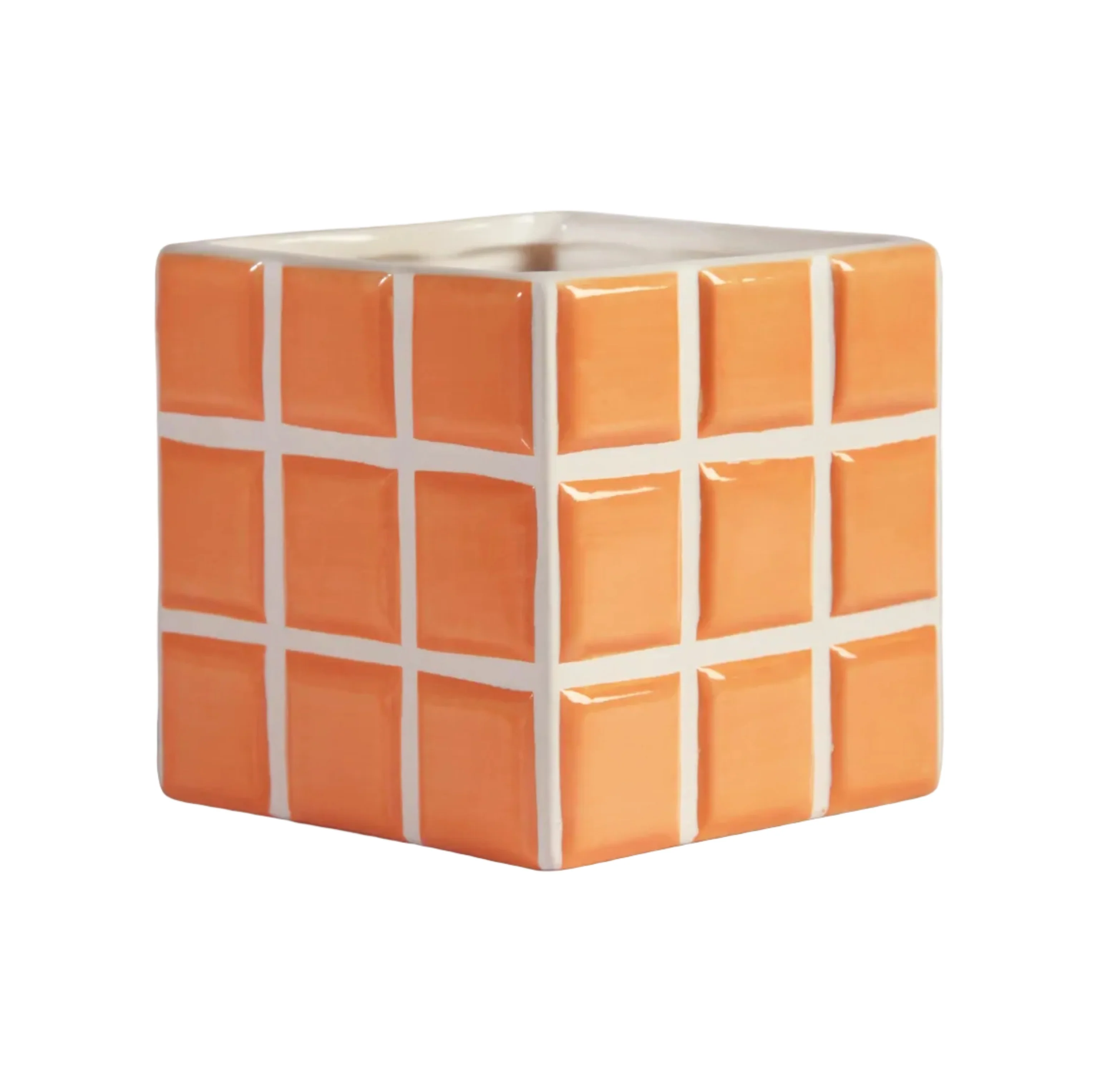 Doniczka TILE pomarańczowy z białym