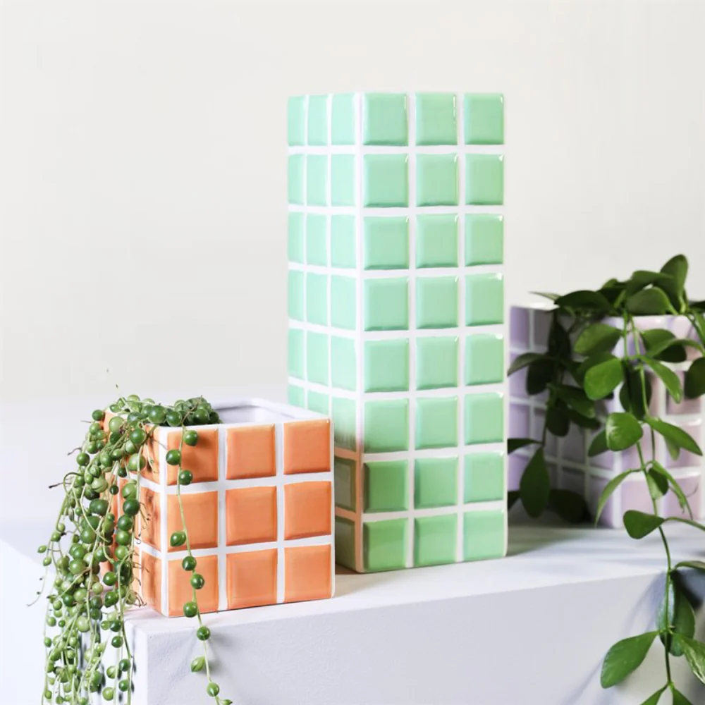 Doniczka TILE pomarańczowy z białym - Image 2