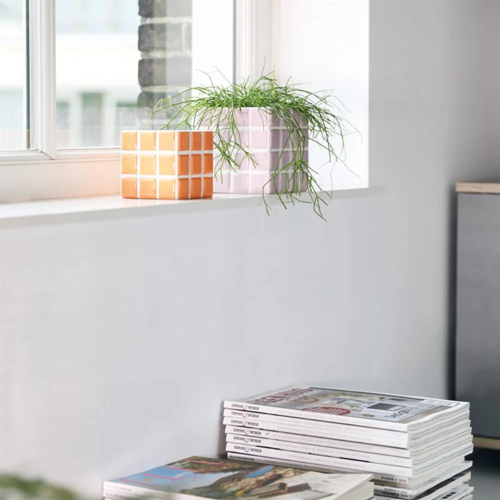 Doniczka TILE pomarańczowy z białym - Image 3