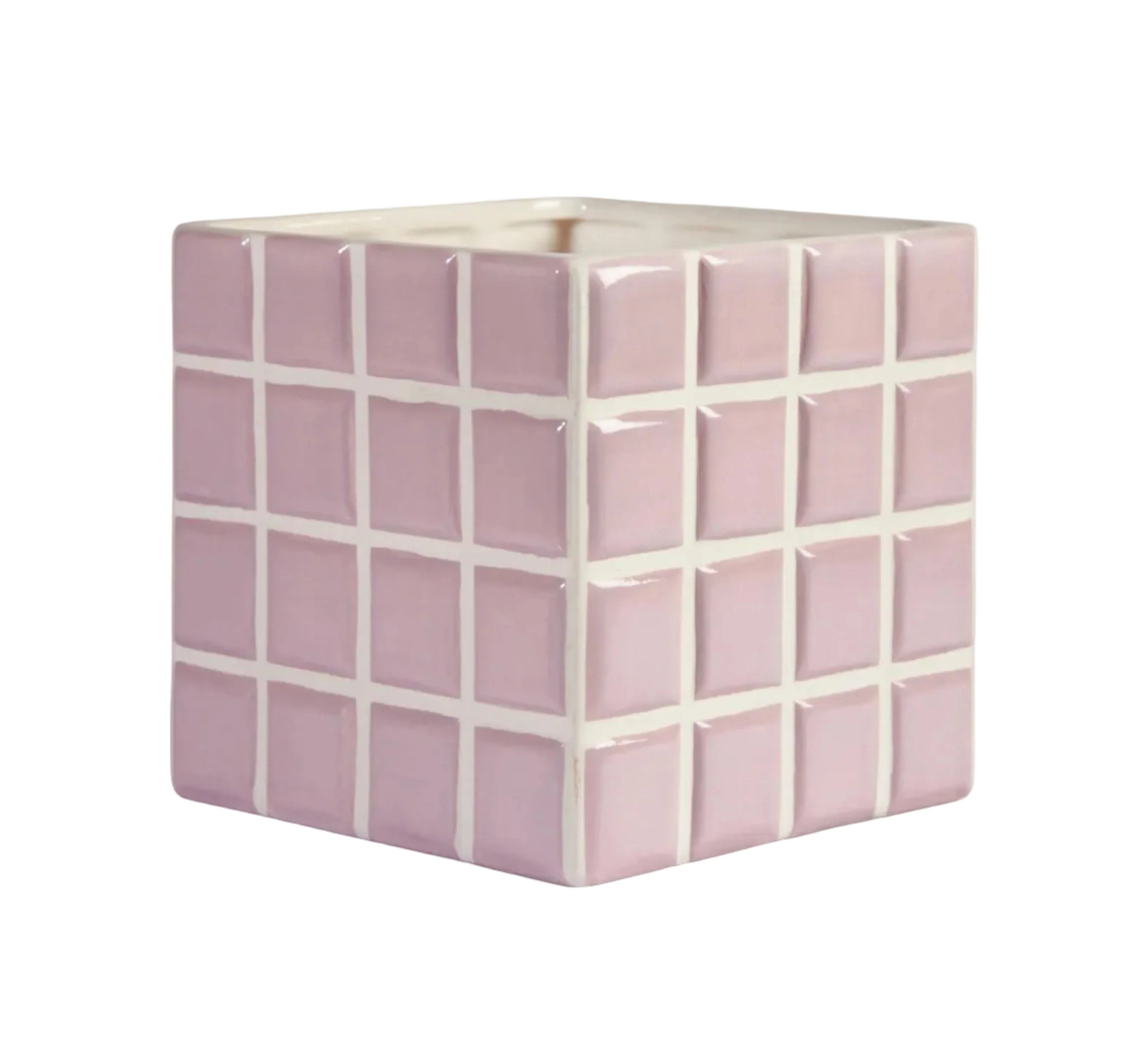 Doniczka TILE różowy z białym