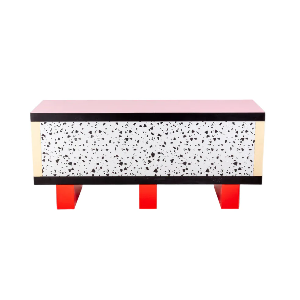 Komoda SUPERCABINET TERRAZZO biały z różowym z czerwonym
