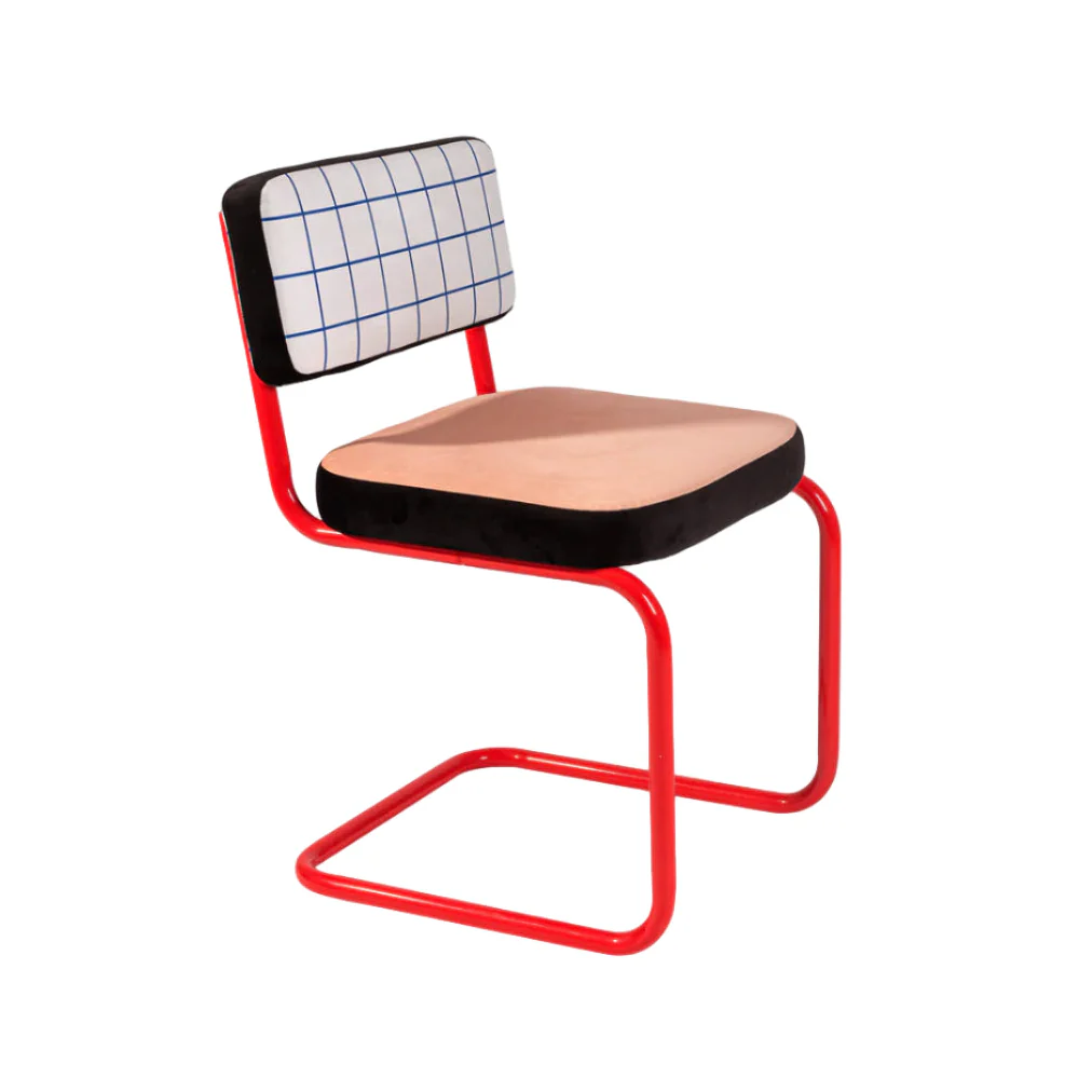 Krzesło SUPERCHAIR BLUE GRID łososiowy z czerwoną podstawą