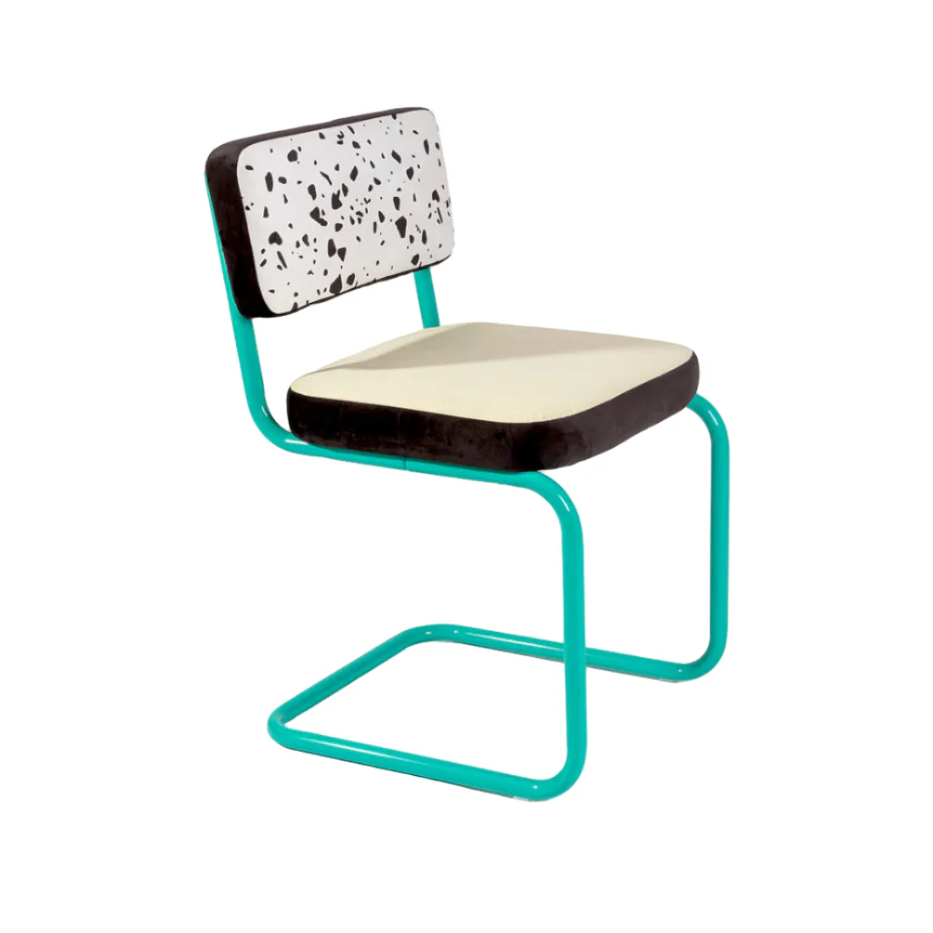 Krzesło SUPERCHAIR TERRAZZO jasnożółty z turkusową podstawą