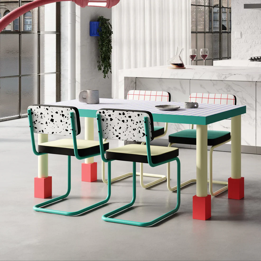 Krzesło SUPERCHAIR TERRAZZO jasnożółty z turkusową podstawą - Image 2