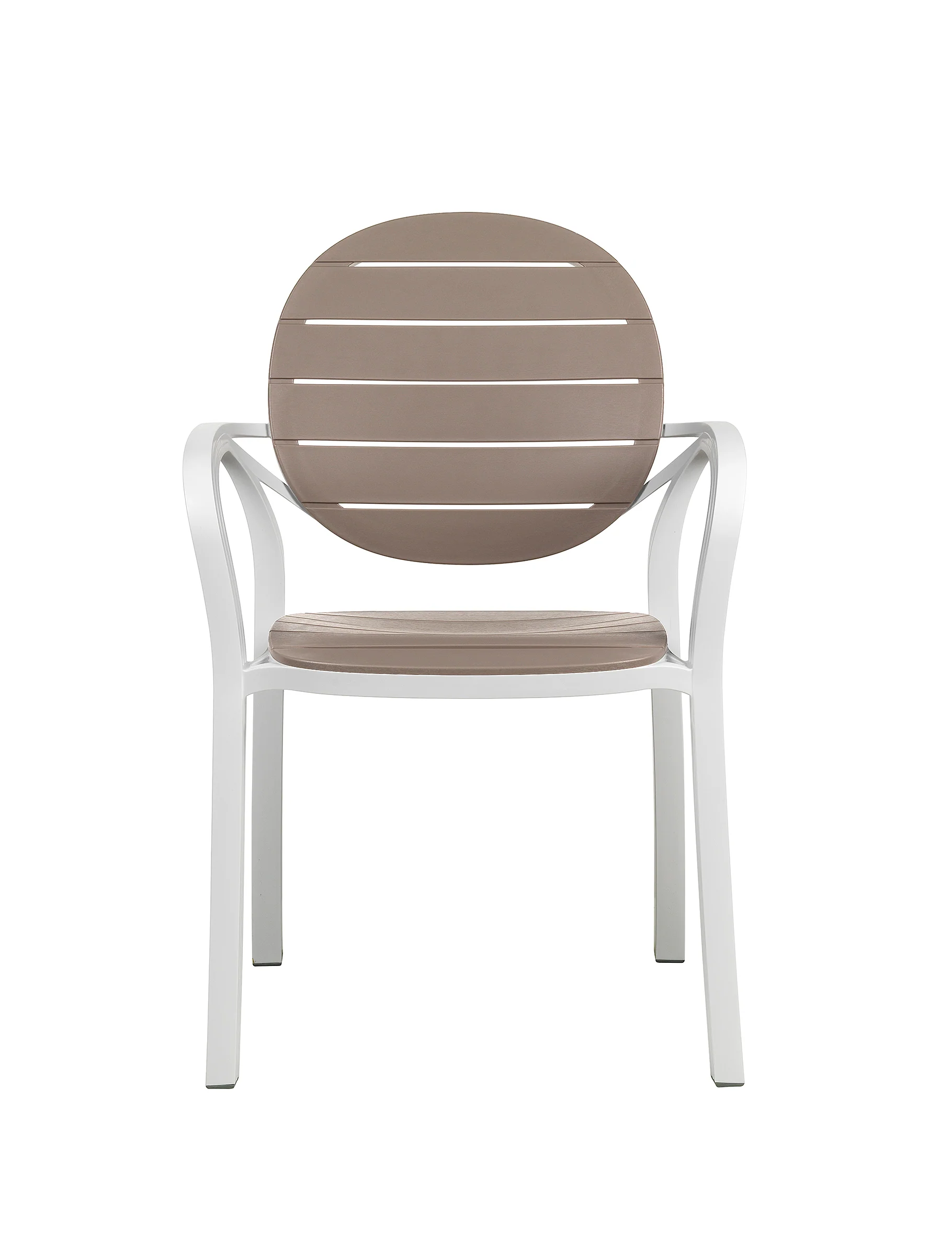 Krzesło zewnętrzne z podłokietnikami PALMA taupe z białą podstawą - Image 4