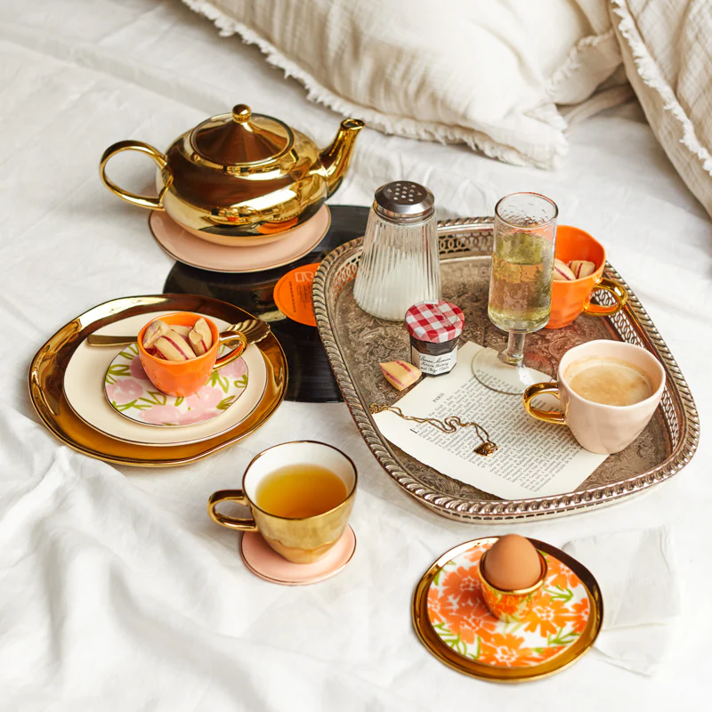 Kubek ceramiczny GOOD MORNING pomarańczowy ze złotym - Image 4