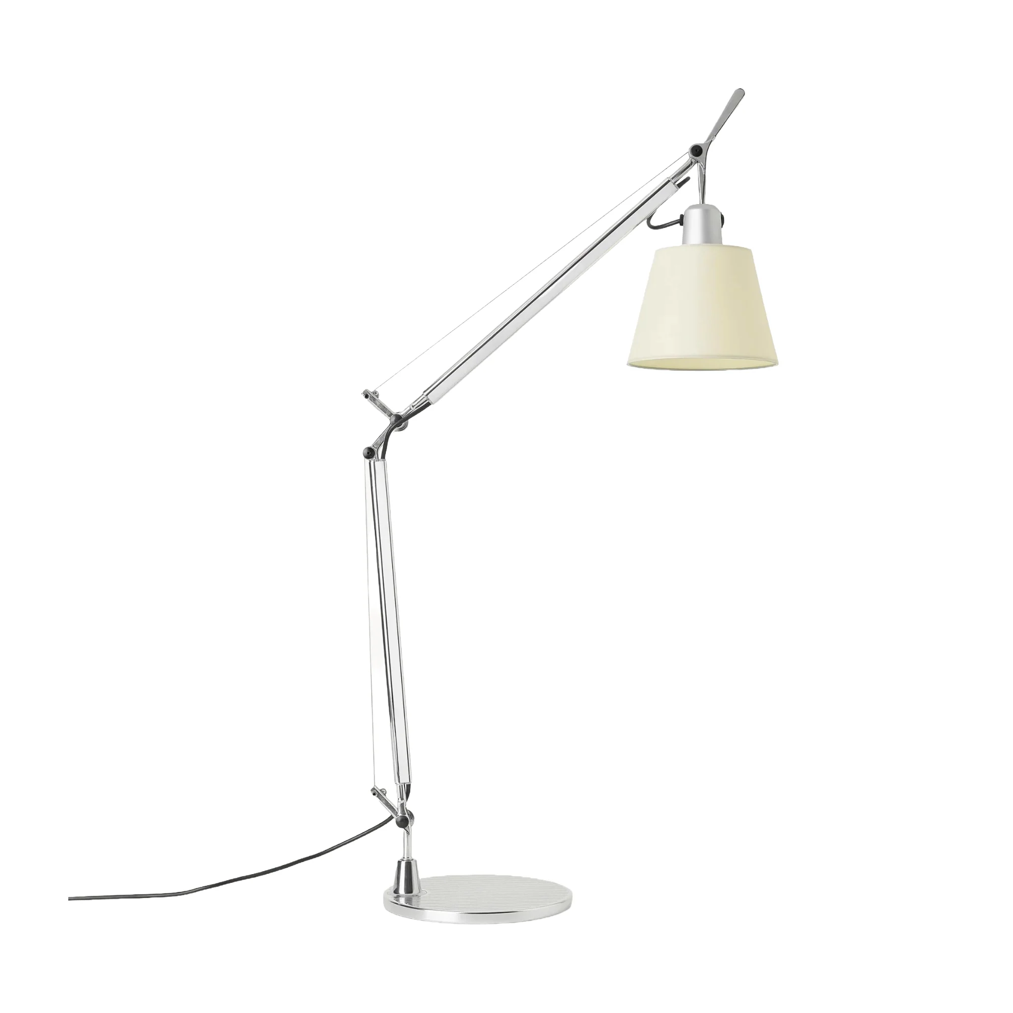Lampa biurkowa regulowana TOLOMEO BASCULANTE pergaminowy klosz ze srebrną podstawą