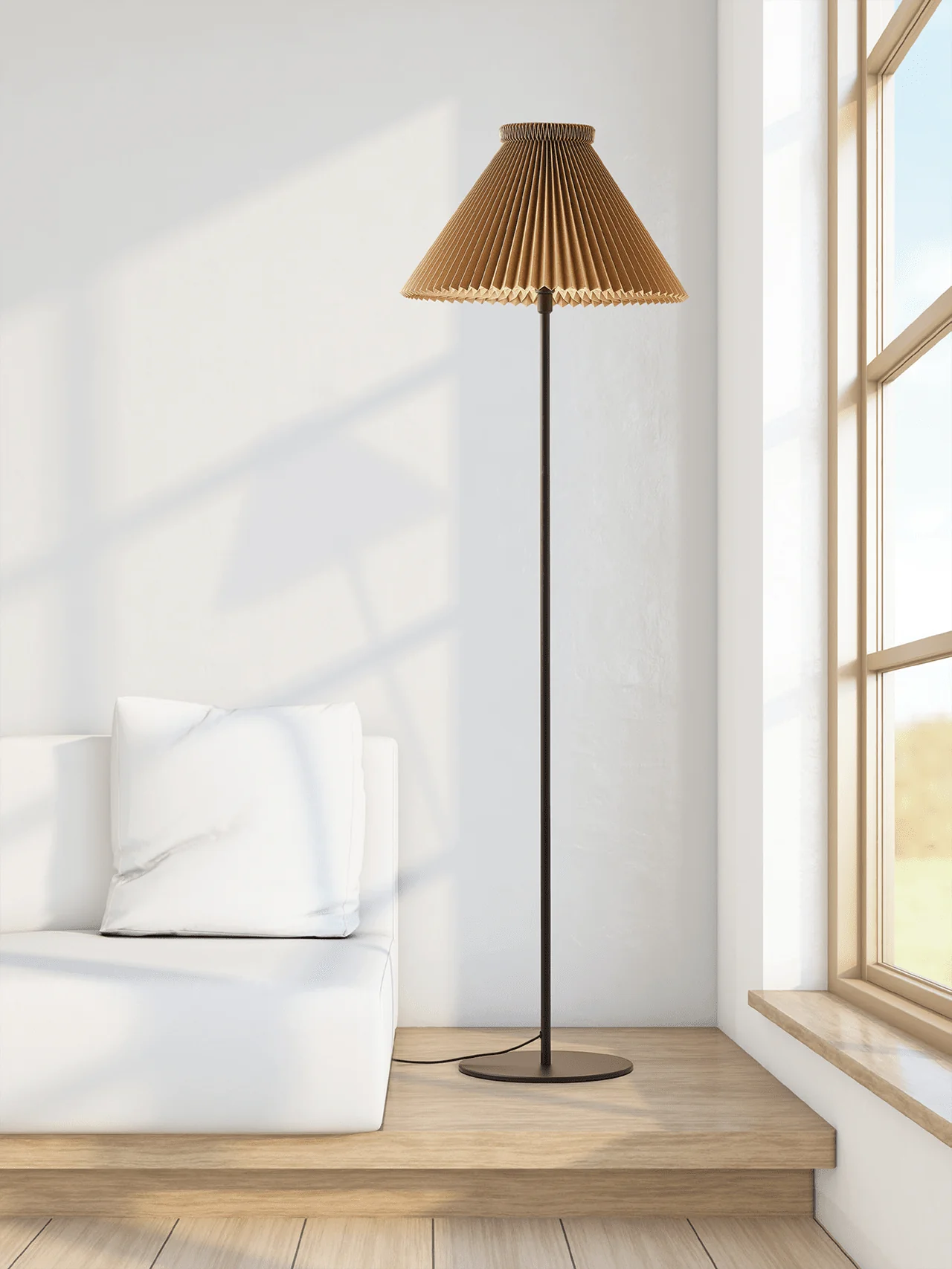 Lampa podłogowa MODEL 334 maślany beżowy z czarną podstawą - Image 2