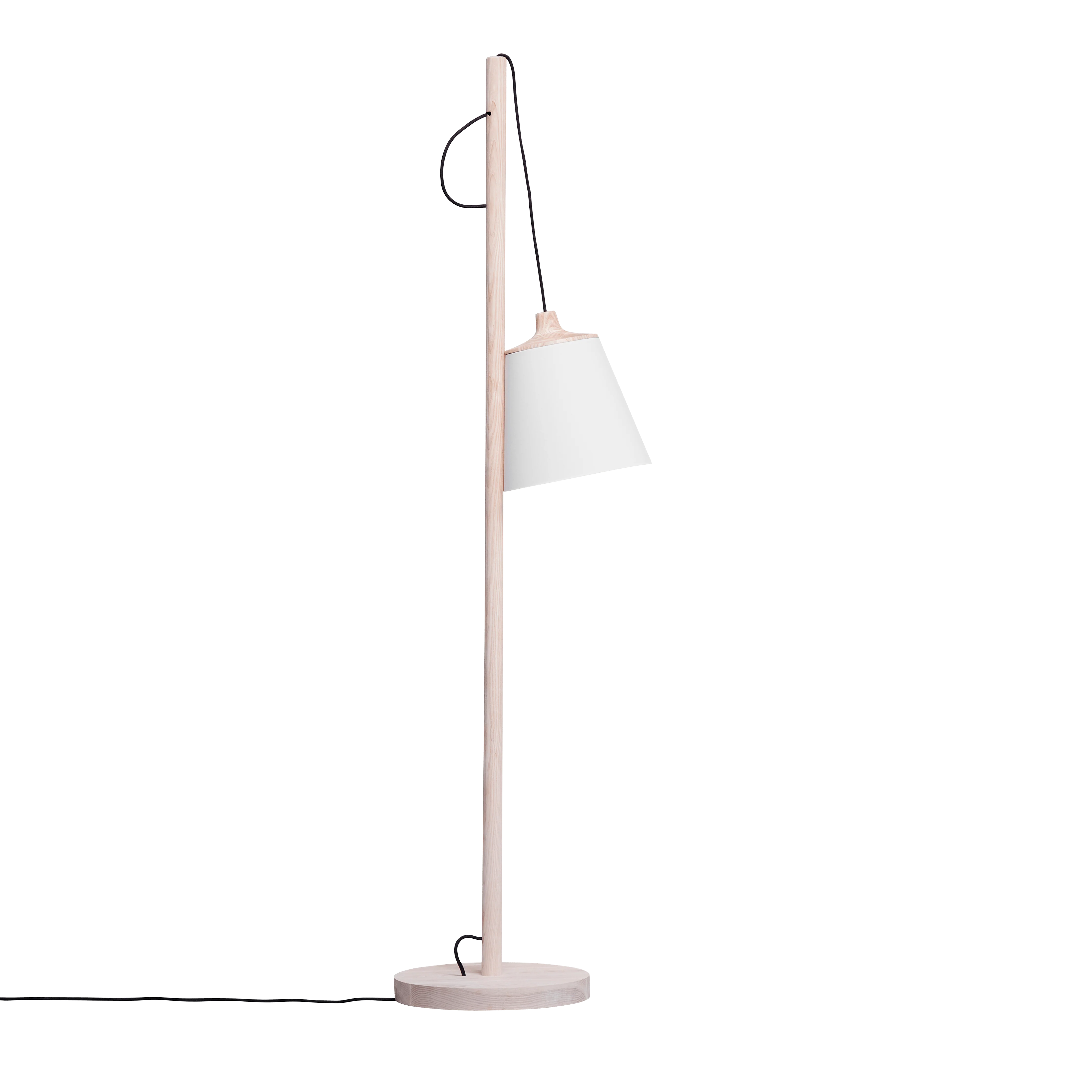 Lampa podłogowa PULL biały z dębową podstawą