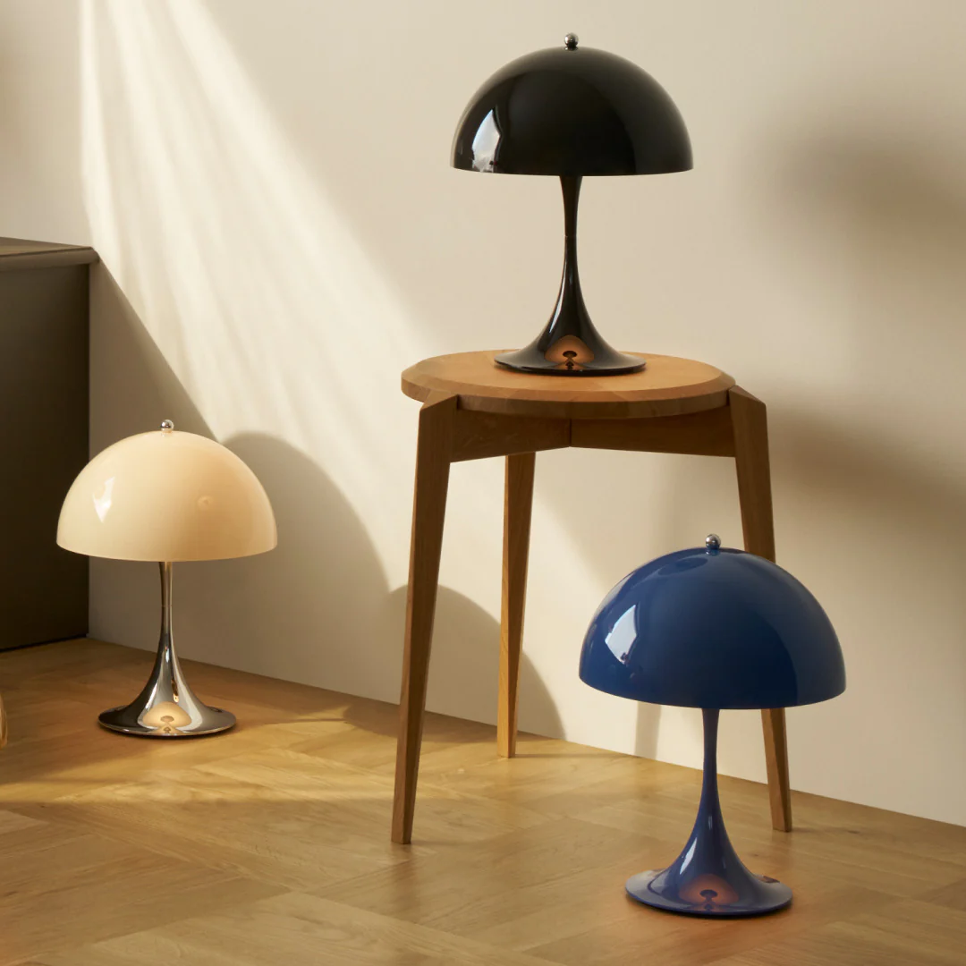 Lampa przenośna PANTHELLA 250 beżowy opal z chromowaną podstawą - Image 2