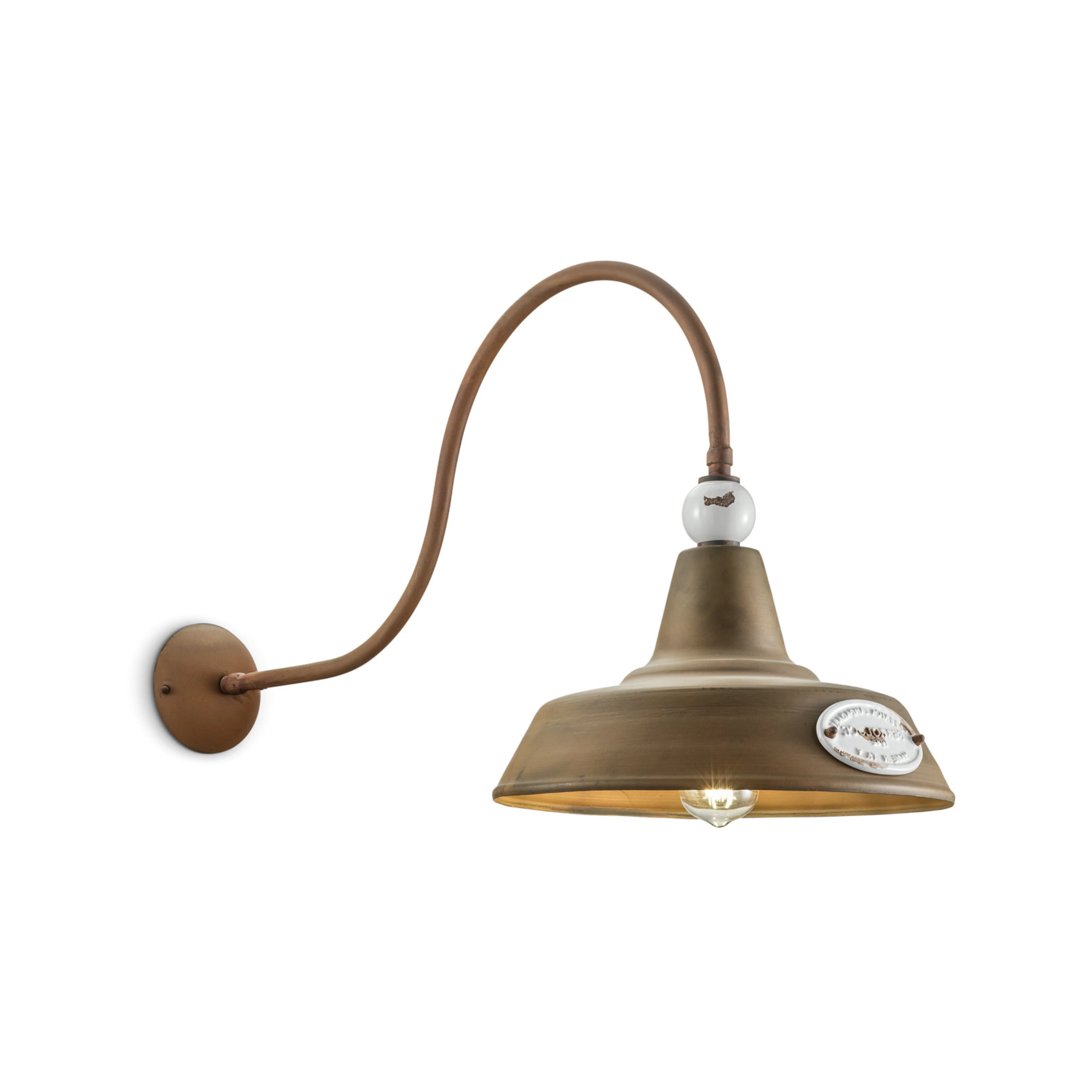 Lampa ścienna z wysięgnikiem ceramiczno-żelazna GRUNGE rdzawy z kremowym efektem Craquelé