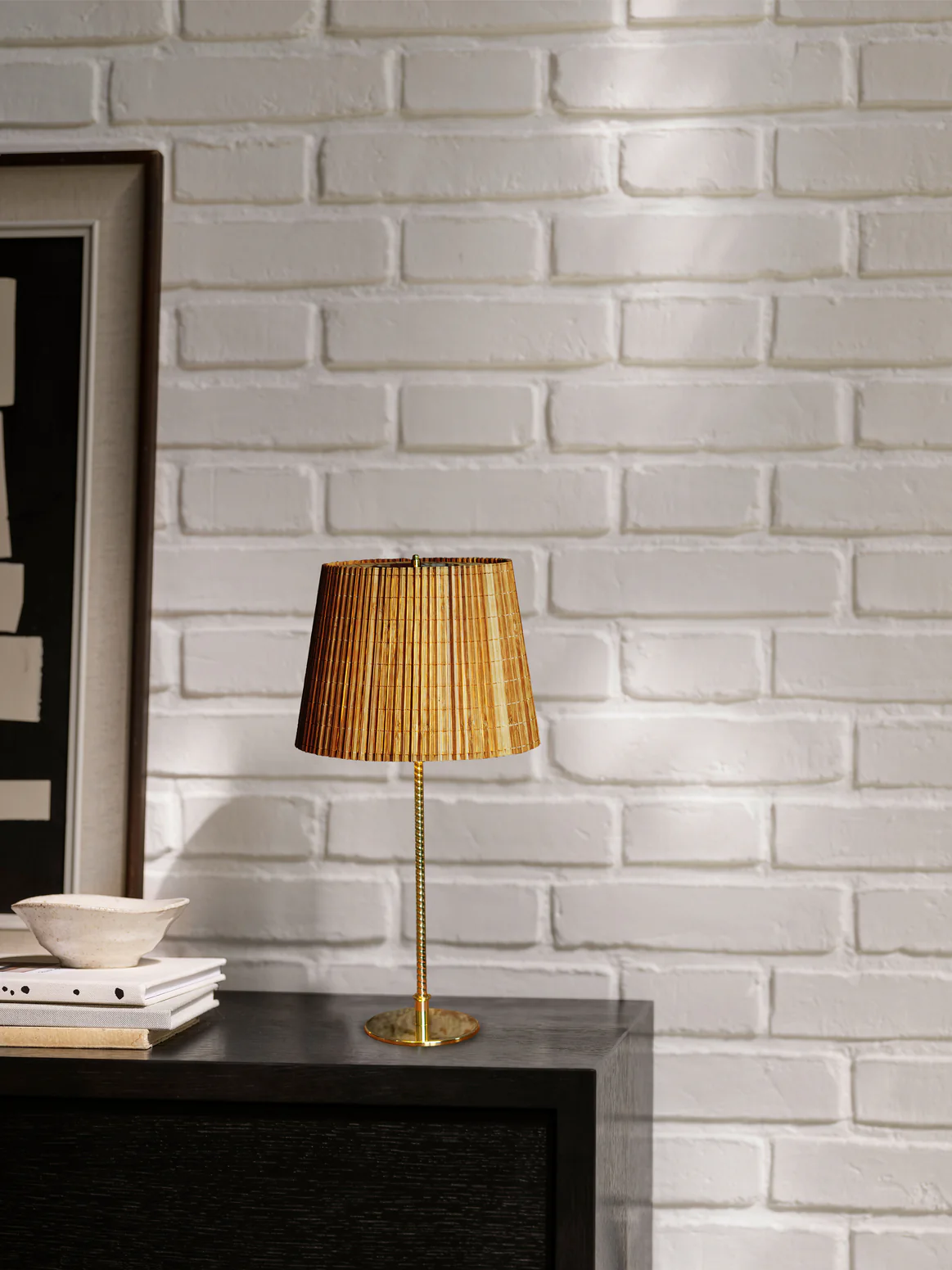 Lampa stołowa 9205 bambusowy klosz ze złotą podstawą - Image 2