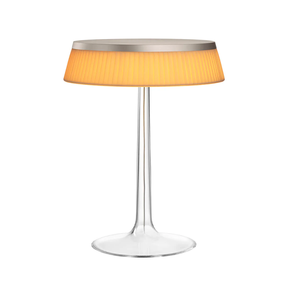 Lampa stołowa BON JOUR matowy chrom z materiałowym abażurem