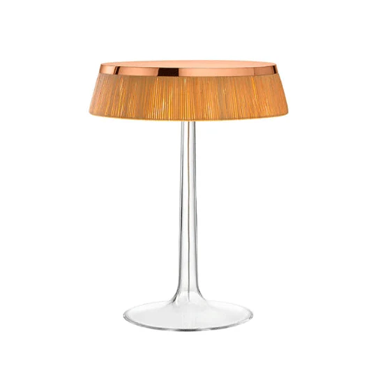Lampa stołowa BON JOUR miedziany z rattanowym abażurem