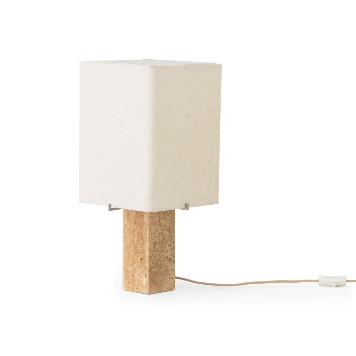 Lampa stołowa NONNA podstawa z trawertynu z lnianym kloszem - Image 3