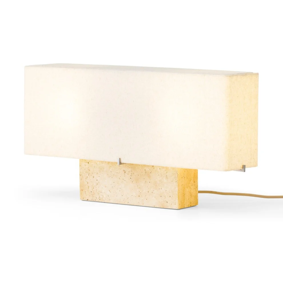 Lampa stołowa NONNA podstawa z trawertynu z lnianym kloszem - Image 4