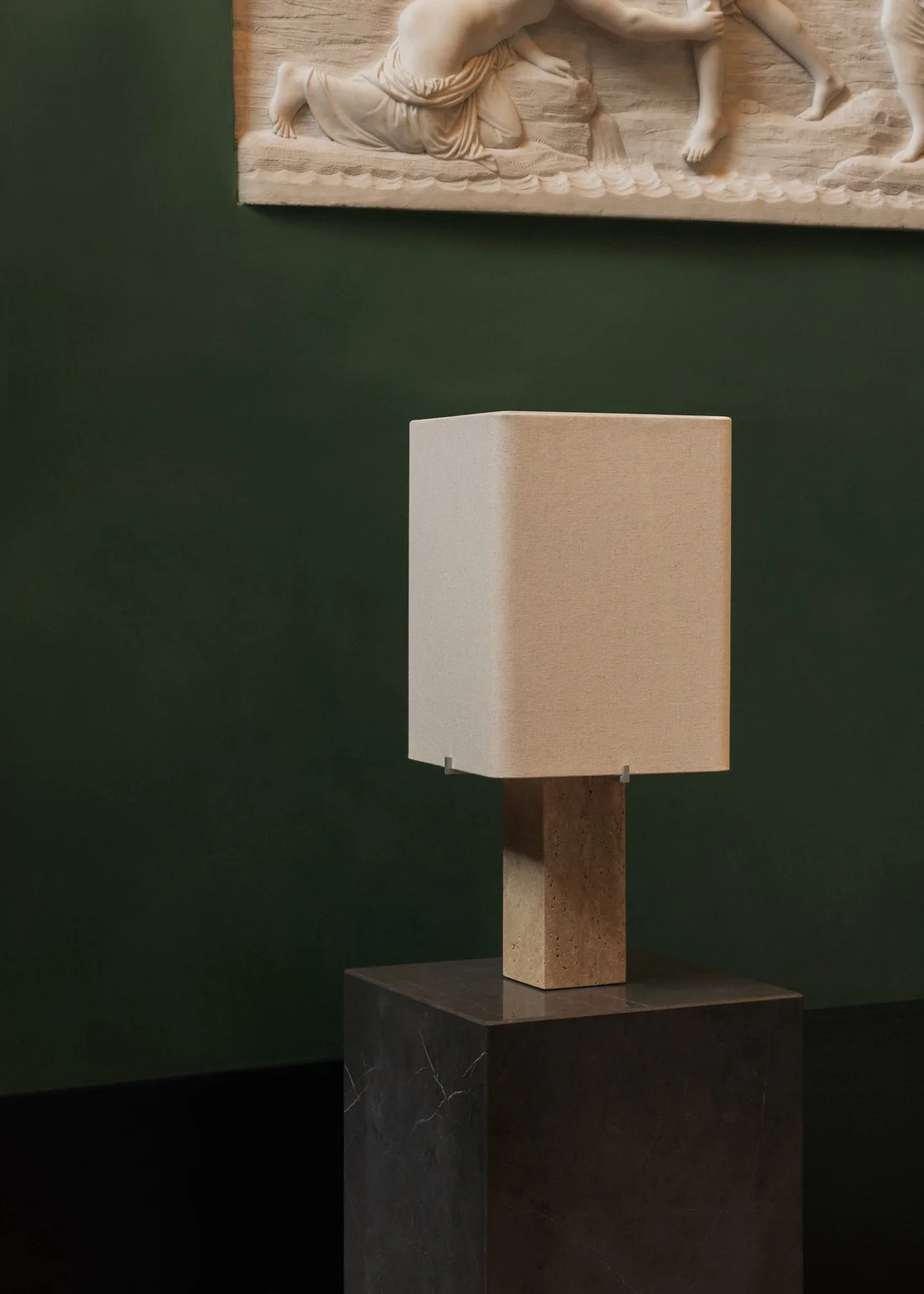 Lampa stołowa NONNA podstawa z trawertynu z lnianym kloszem - Image 6