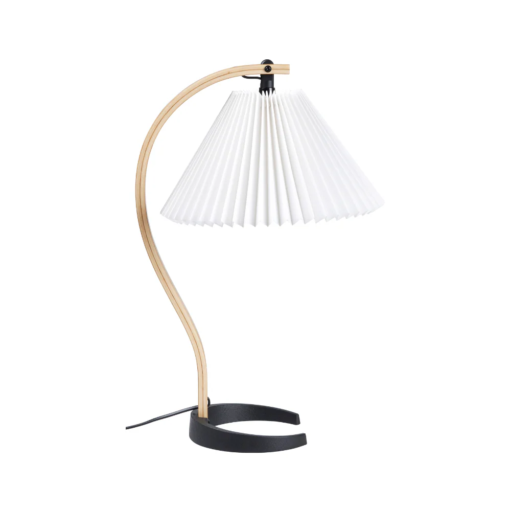 Lampa stołowa TIMBERLINE drewno dębowe z białym kloszem