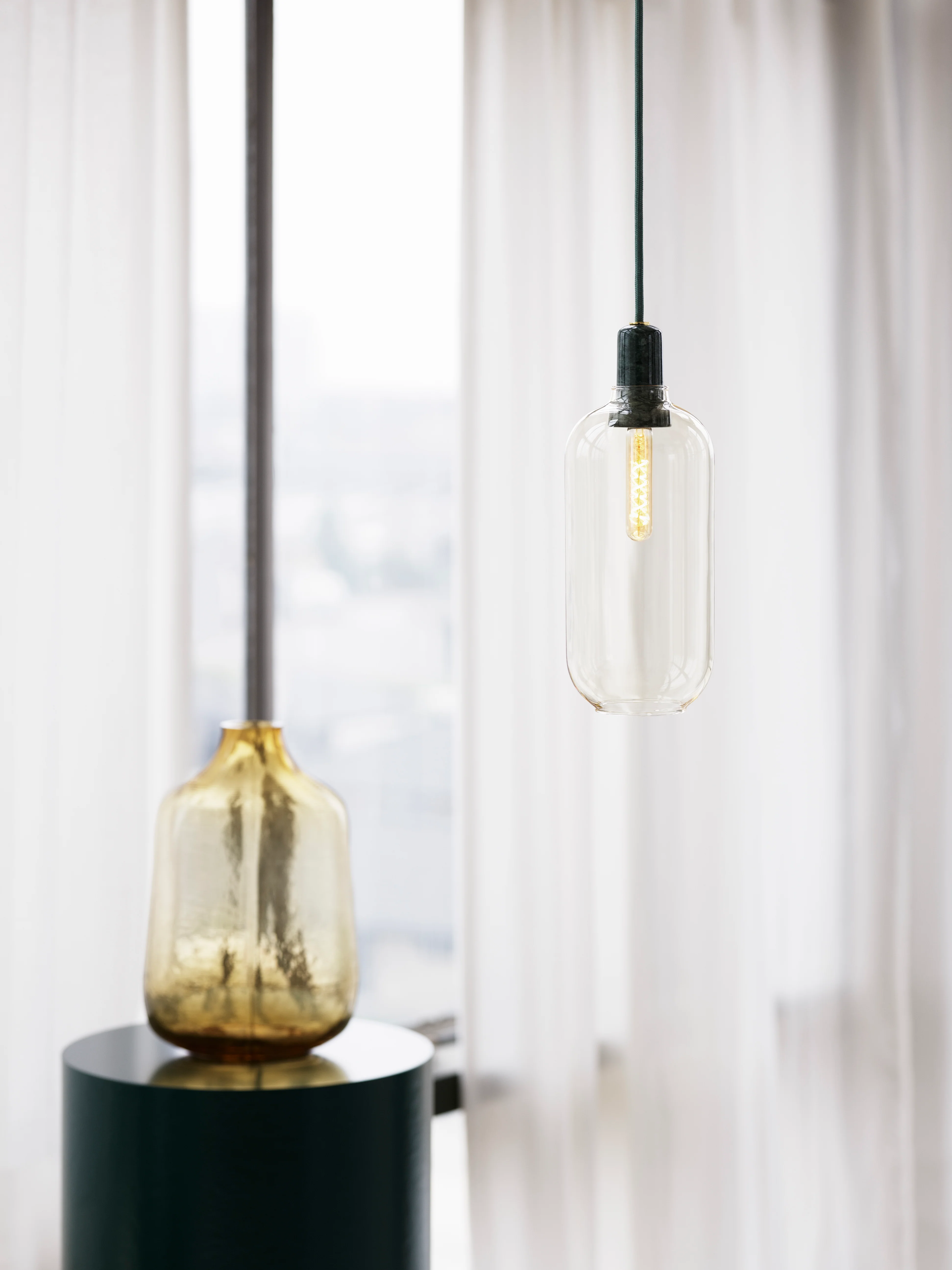 Lampa wisząca AMP LARGE żółte szkło z zielonym marmurem - Image 2