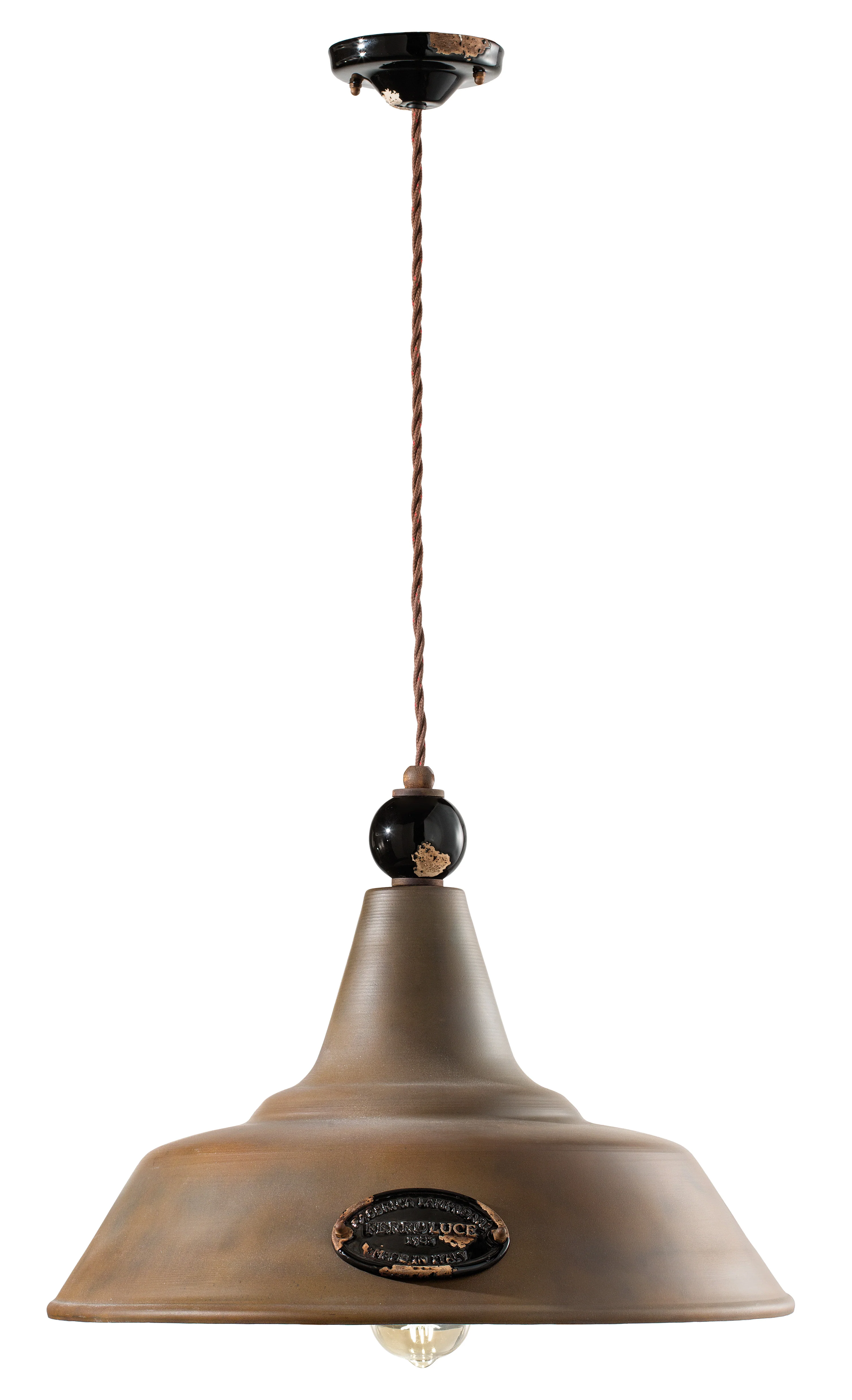 Lampa wisząca ceramiczno-żelazna GRUNGE rdzawy z czarnym efektem Craquelé - Image 3
