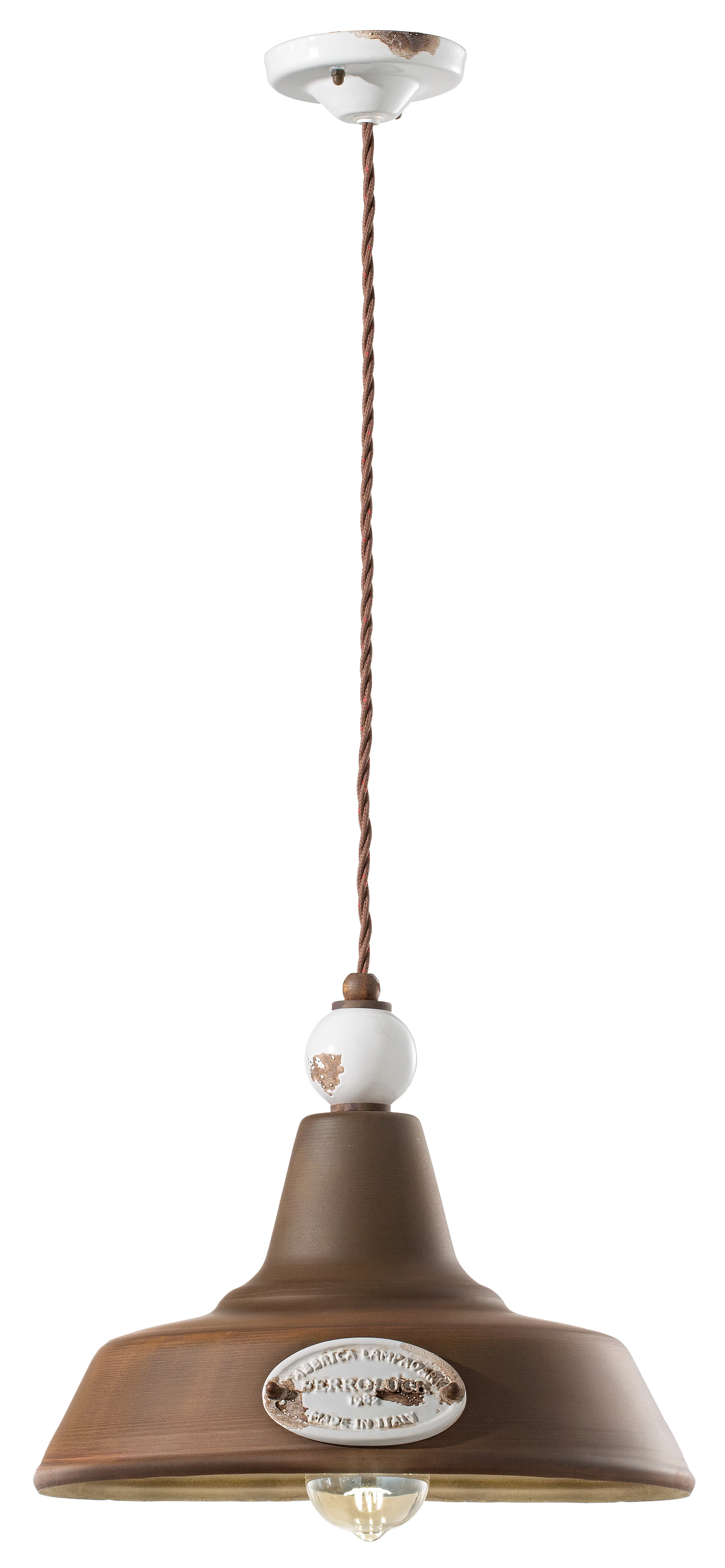Lampa wisząca ceramiczno-żelazna GRUNGE rdzawy z kremowym efektem Craquelé - Image 3