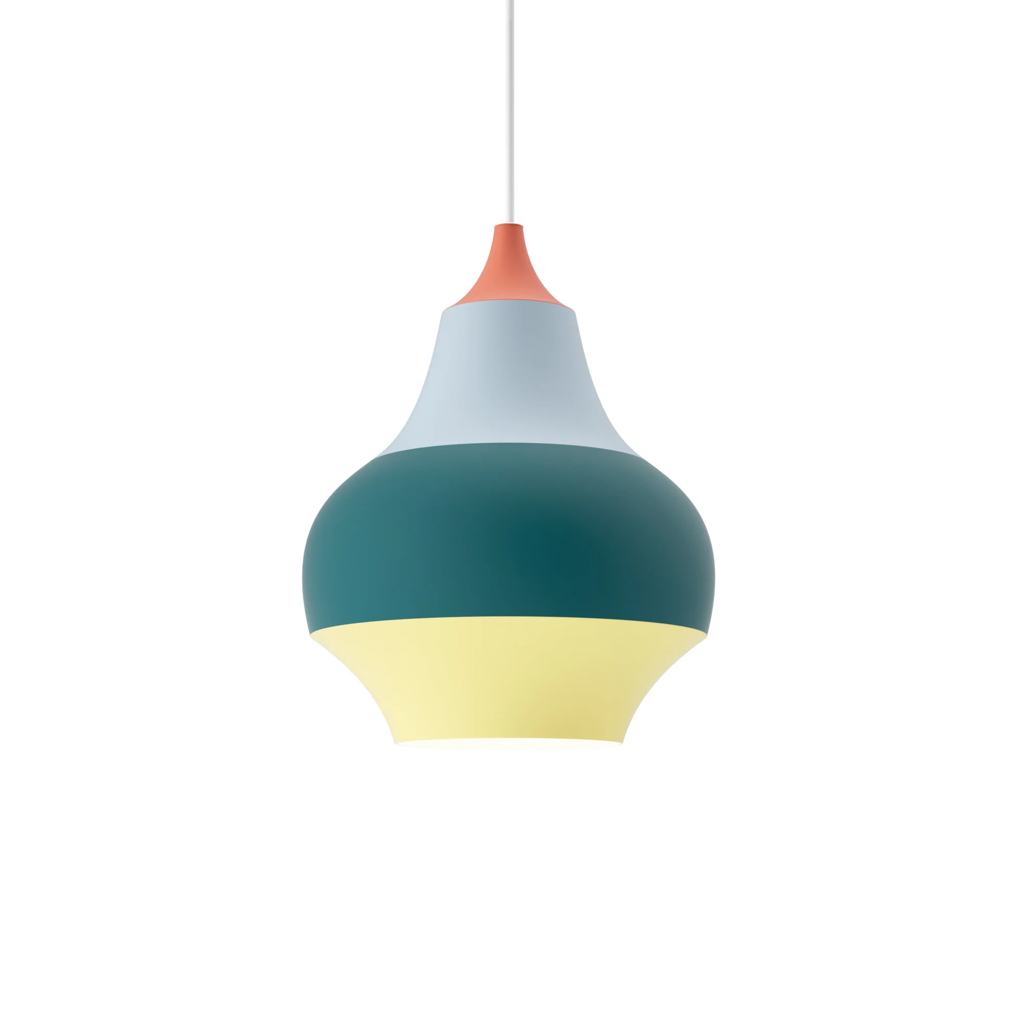 Lampa wisząca CIRQUE żółto-zielono-niebieski z czerwoną końcówką