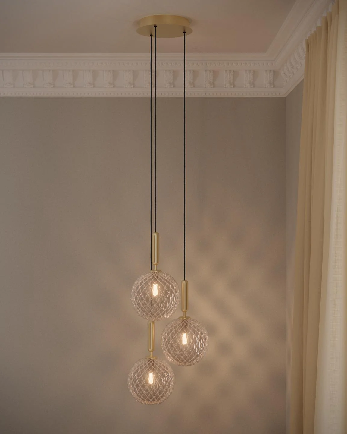 Lampa wisząca MIIRA 3 mosiężny z transparentnym szkłem - Image 2