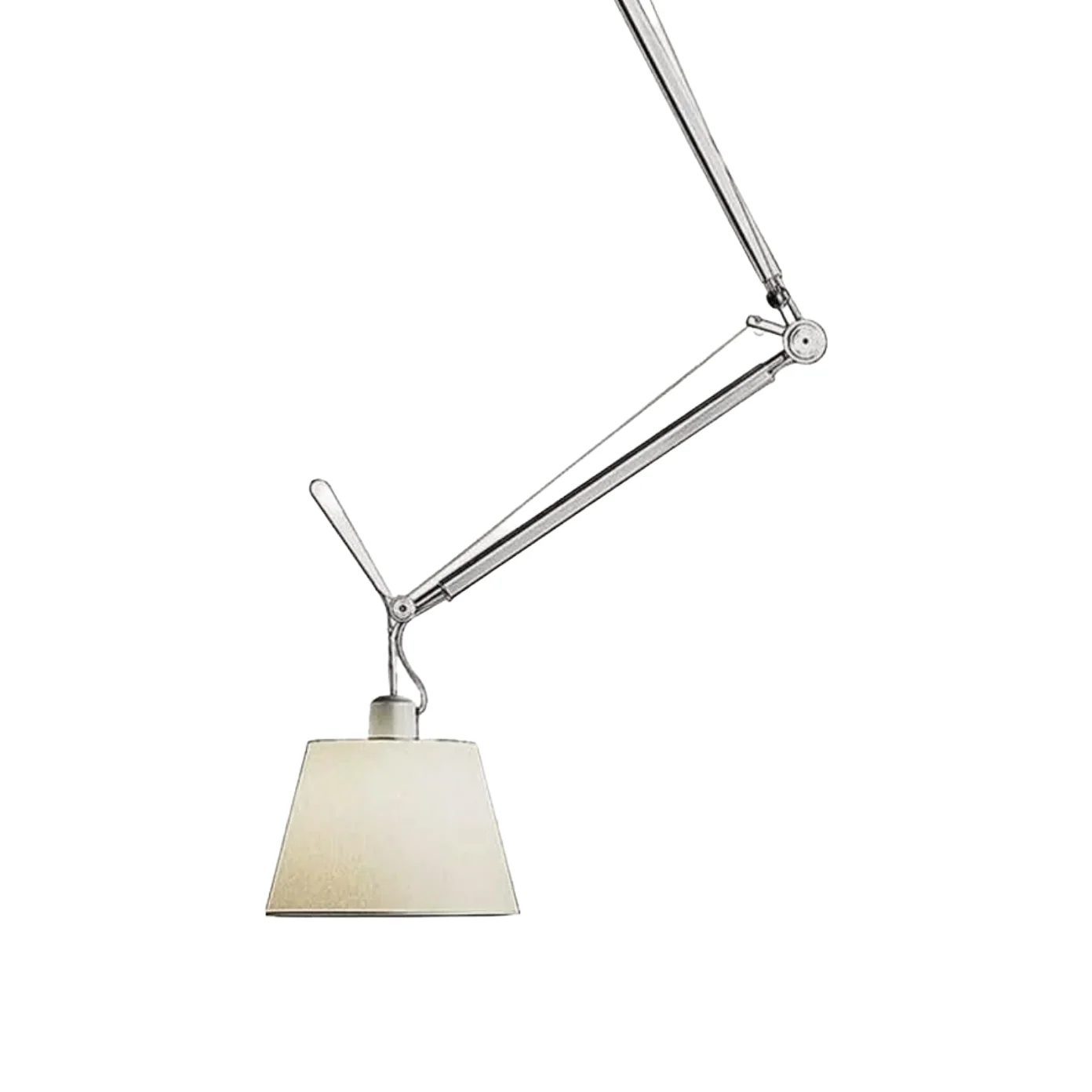 Lampa wisząca regulowana TOLOMEO DECENTRATA klosz pergaminowy z aluminiowym ramieniem