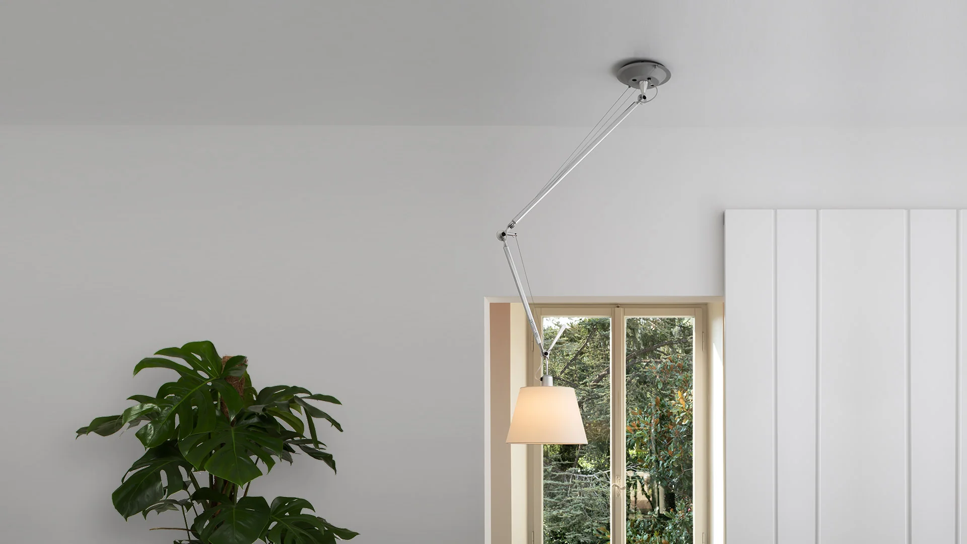 Lampa wisząca regulowana TOLOMEO DECENTRATA klosz pergaminowy z aluminiowym ramieniem - Image 4