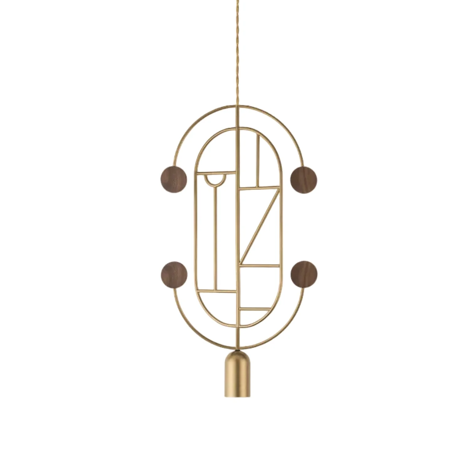 Lampa wisząca WOODEN DOTS WDS04 mosiężny z drewnem orzechowym
