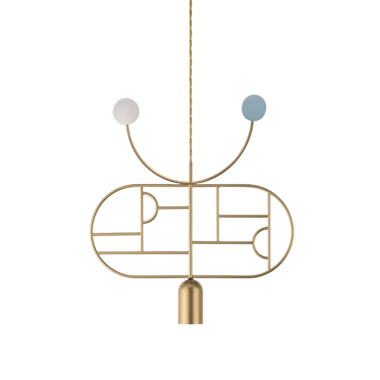 Lampa wisząca WOODEN DOTS WD08 mosiężny z niebieskim i białym
