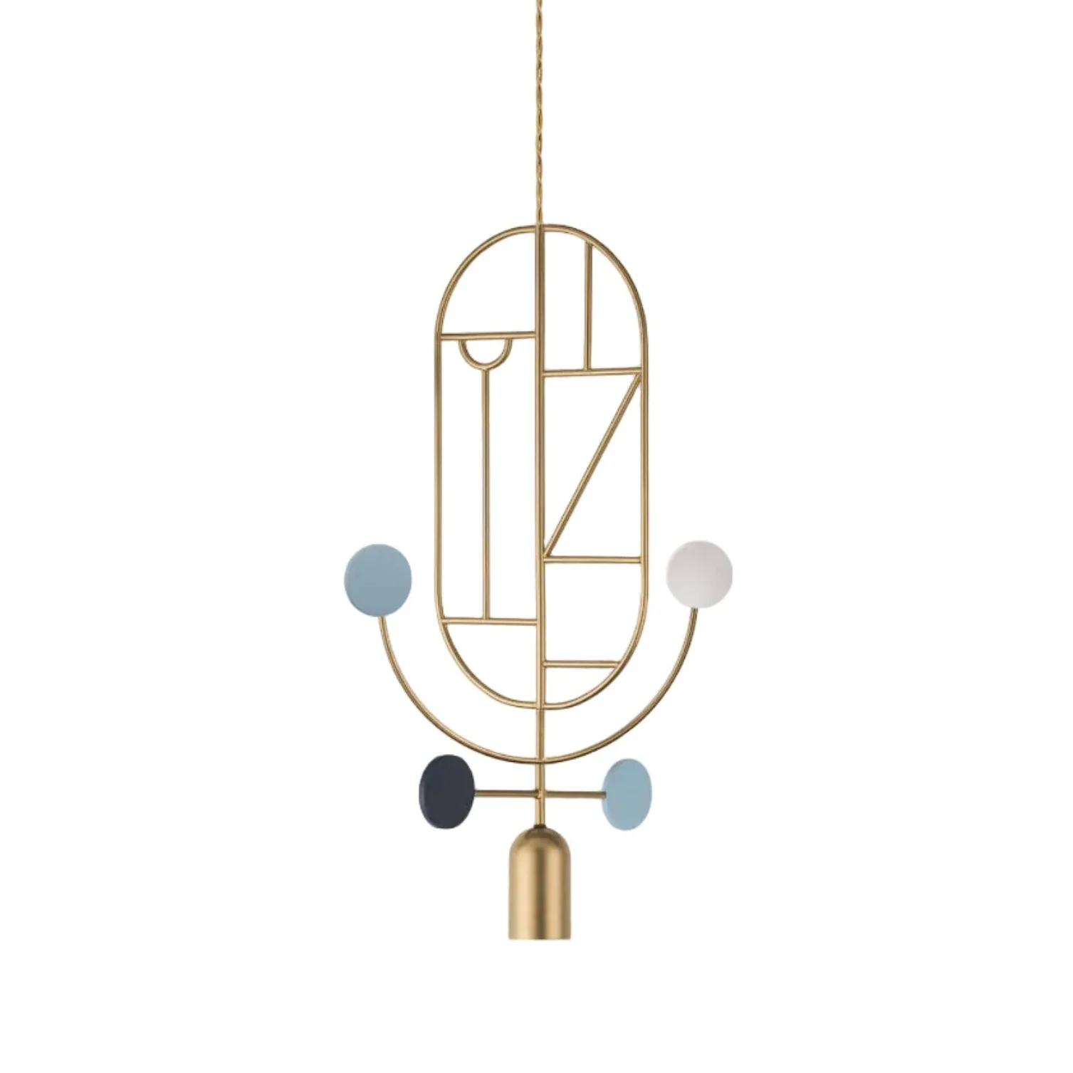 Lampa wisząca WOODEN DOTS WDS05 mosiężny z białym i niebieskim