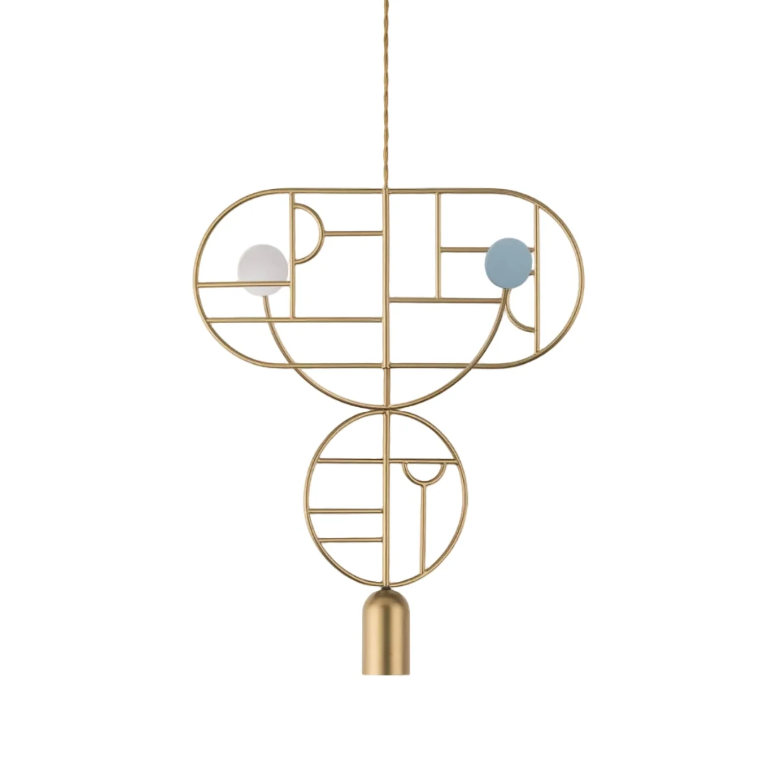 Lampa wisząca WOODEN DOTS WDS07 mosiężny z białym i niebieskim