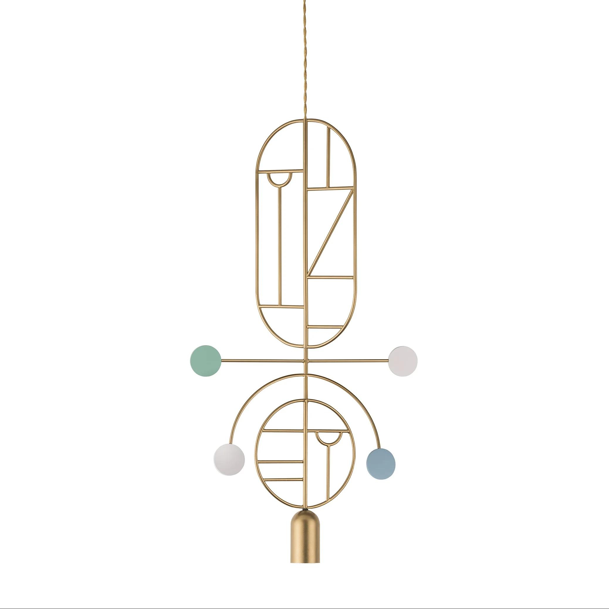 Lampa wisząca WOODEN DOTS WDS08 mosiężny z białym i niebieskim