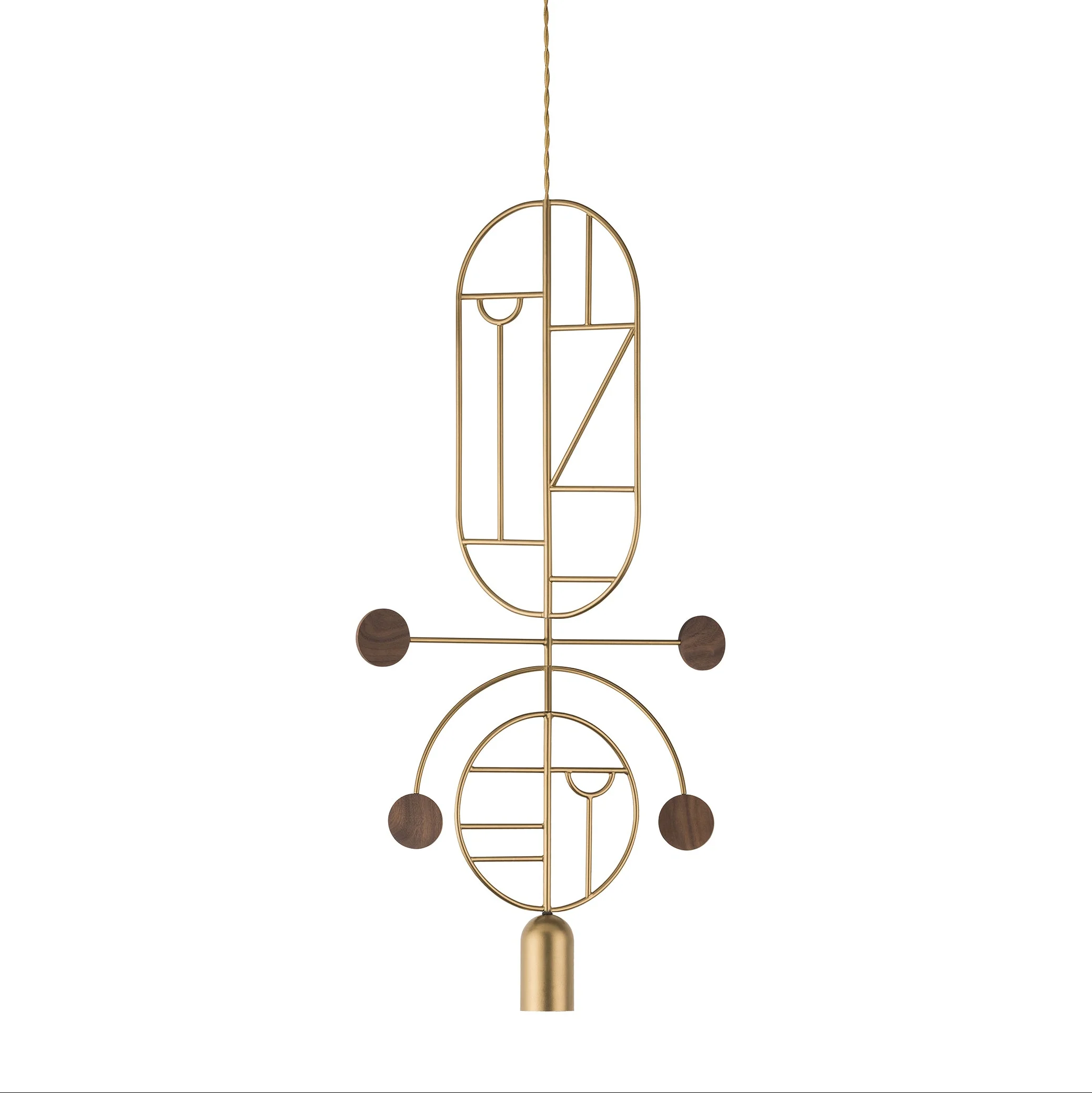 Lampa wisząca WOODEN DOTS WDS08 mosiężny z drewnem orzechowym