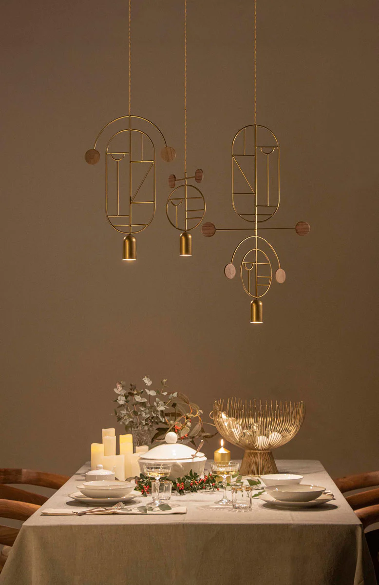 Lampa wisząca WOODEN DOTS WD06 mosiężny z drewnem orzechowym - Image 5