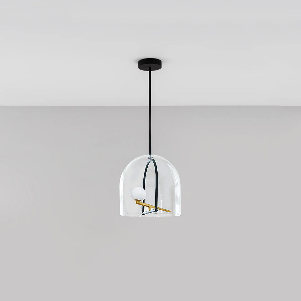 Lampa wisząca YANZI czarny ze złotym ze szklanym kloszem - Image 3