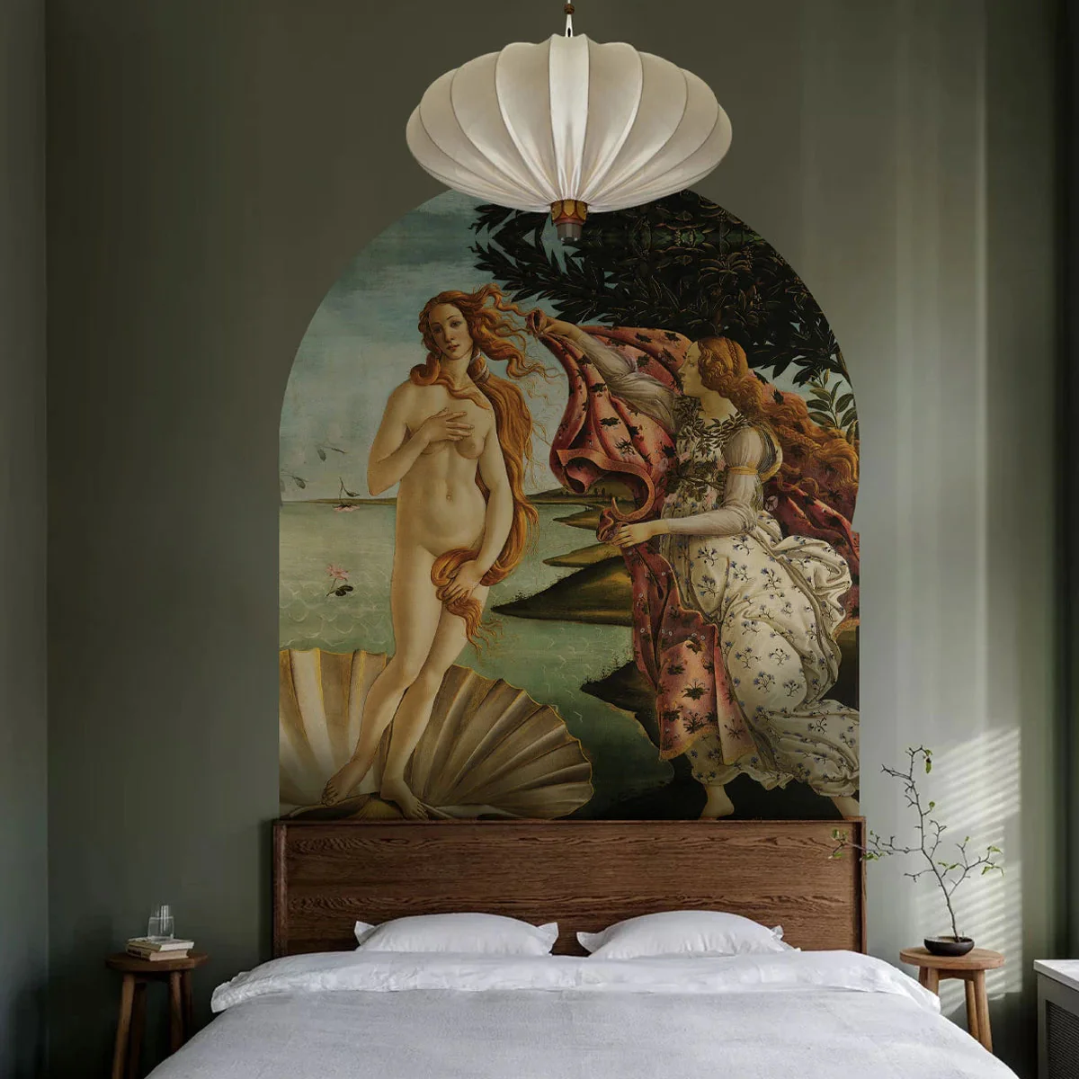 Mural flizelinowy w kształcie łuku BIRTH OF VENUS zielony z niebieskim