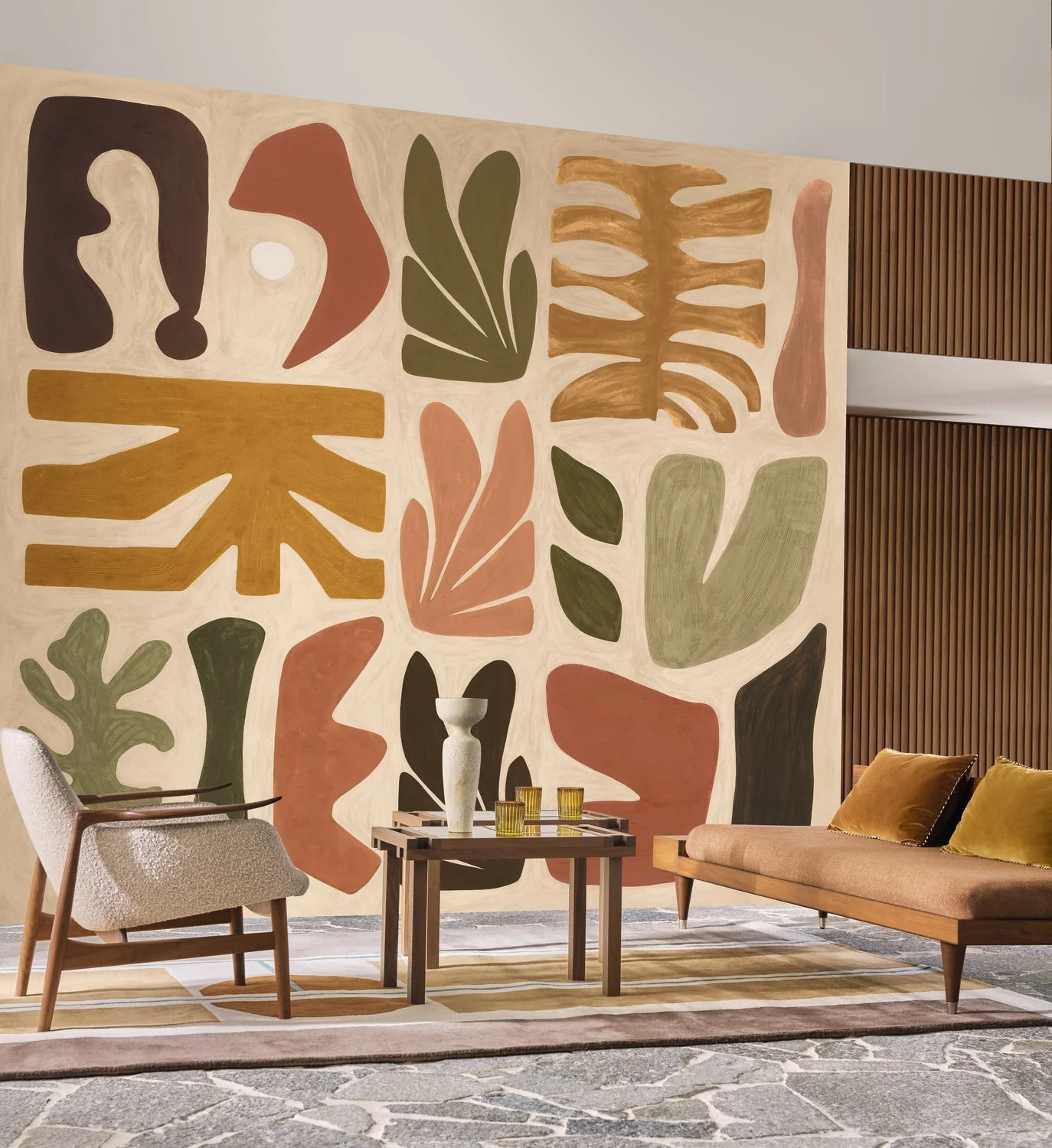 Mural z abstrakcyjnym wzorem JORGE beżowy - Image 2