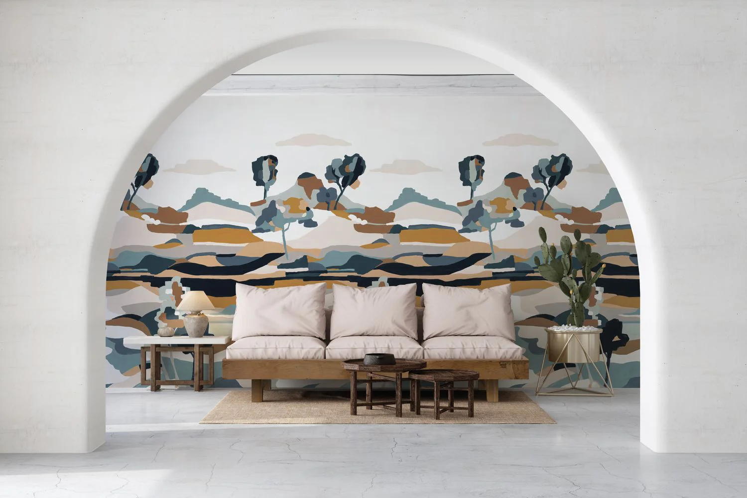 Mural abstrakcyjny z krajobrazem LE BASSIN niebieski z beżowym - Image 4