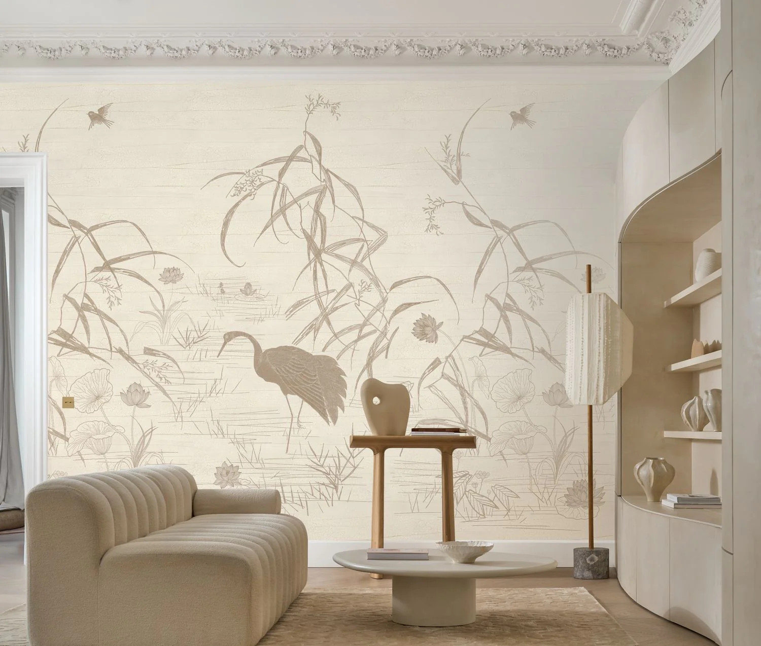 Mural z motywem roślin i ptaków NUIDO seledynowy z beżowym - Image 3